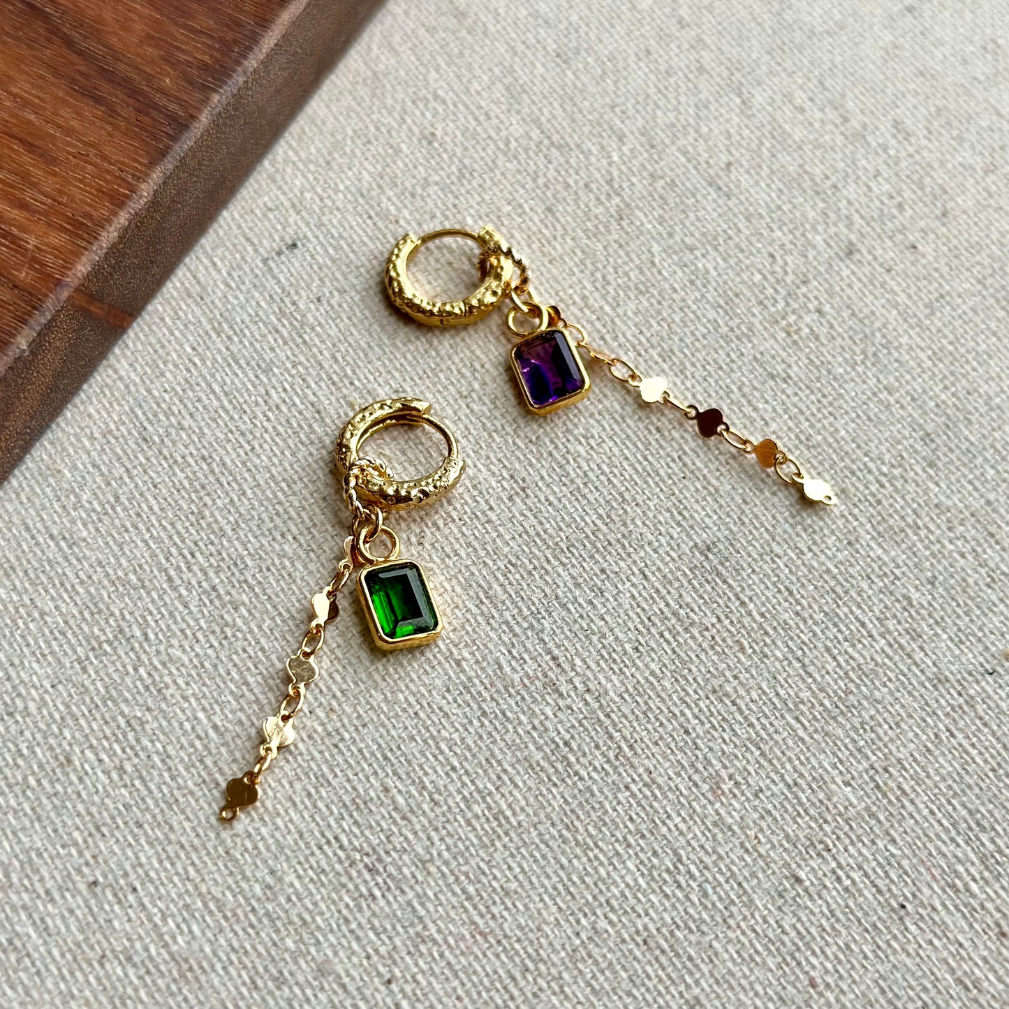 Diopside And Amethyst Two-way Gold-plated Sterling Silver Ear Hoop