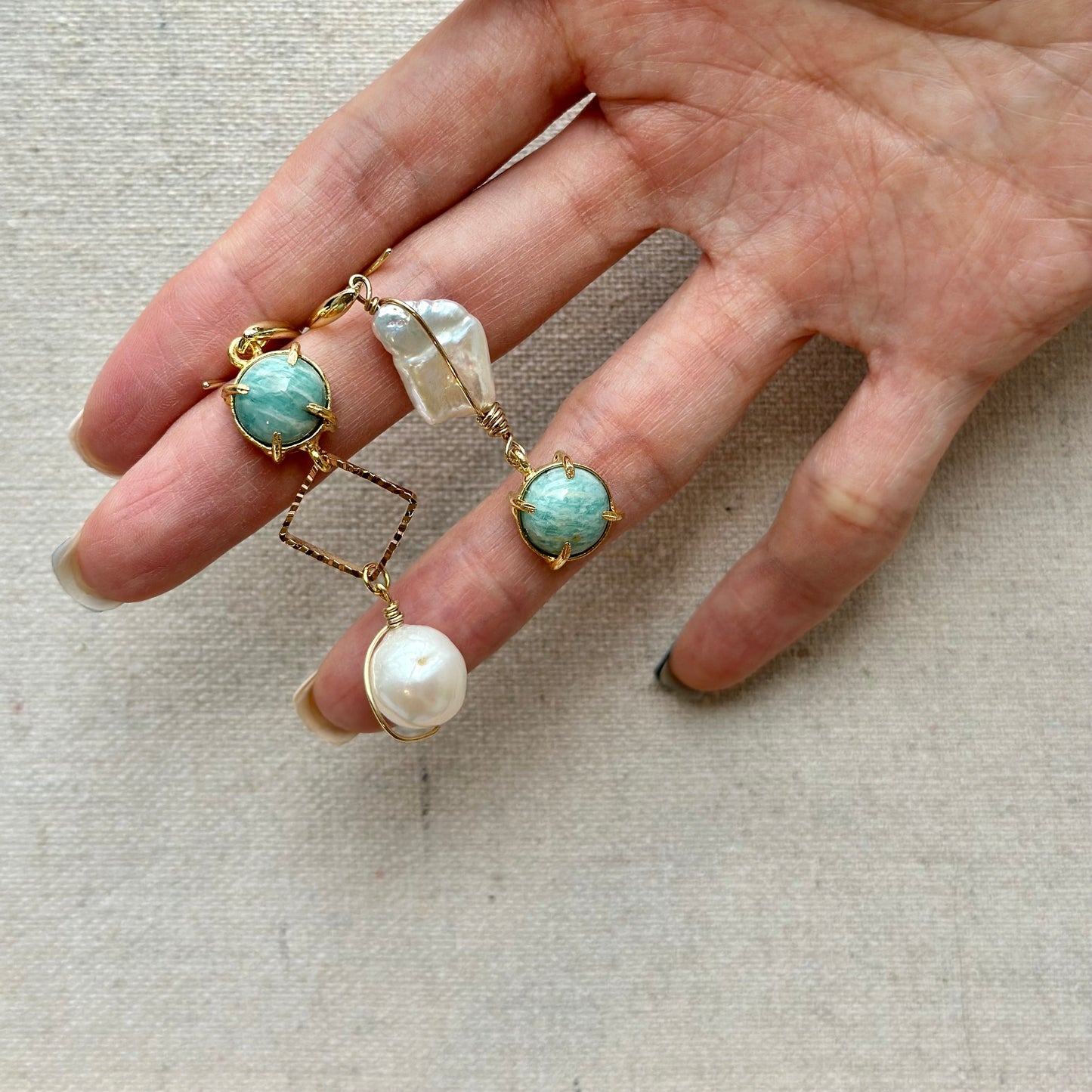 Baroque Freshwater Pearl And Amazonite 14k Gold-filled Wire Wrapping Earring