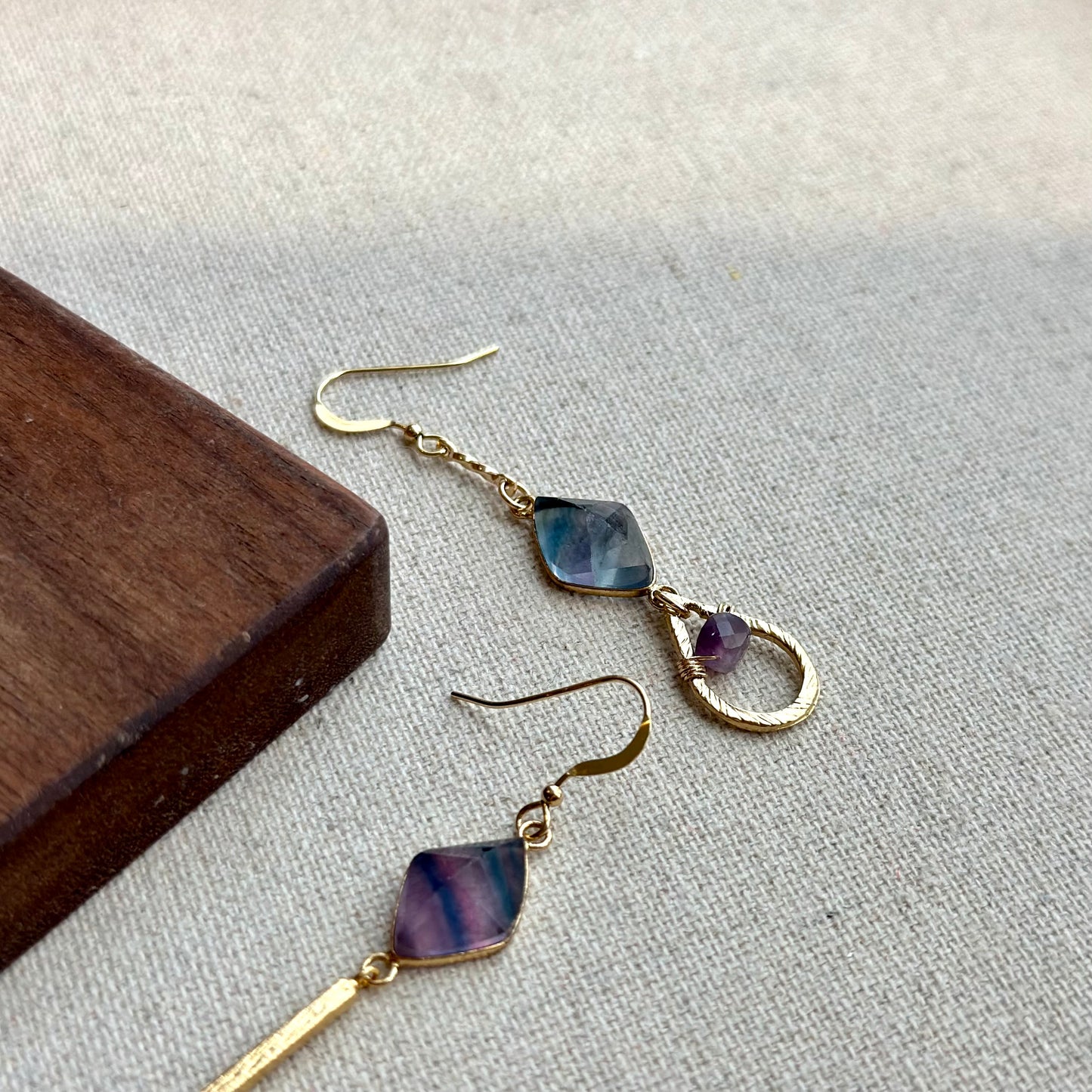 Fluorite Asymmetric Dangling Gold-plated Earring