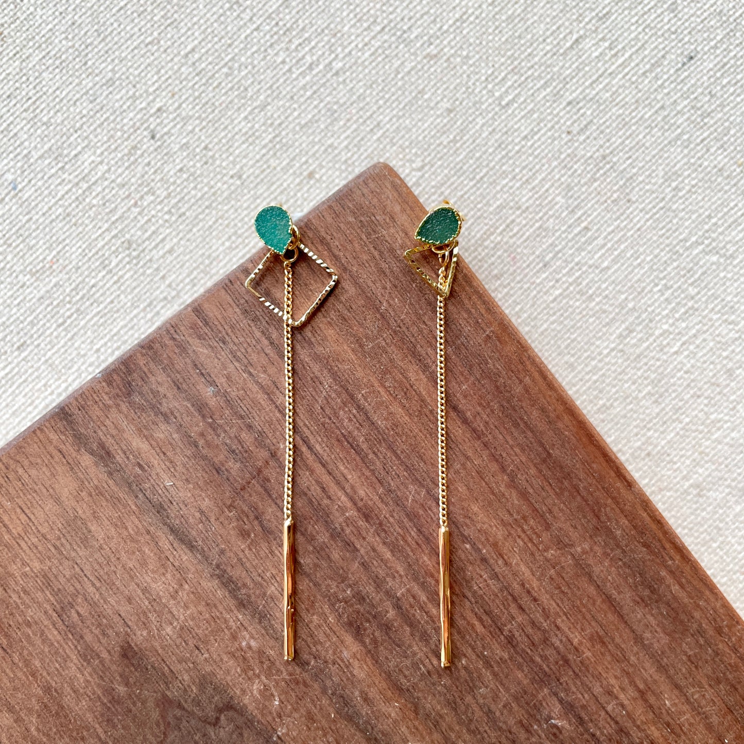 Green Druzy Stone Asymmetric Two-way Earring