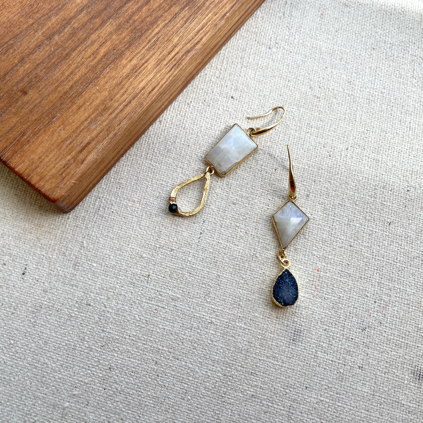 Moonstone And Druzy Stone 14k Gold-filled Wire Wrapping Earring