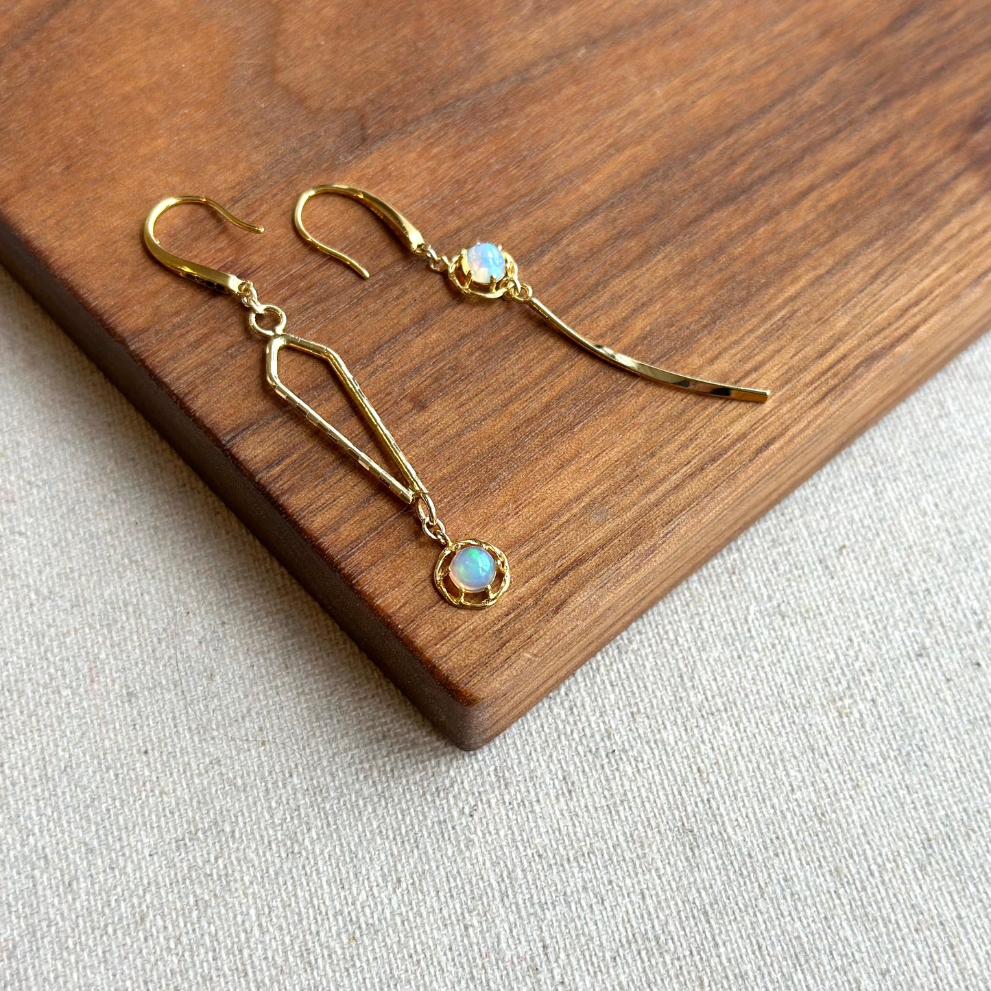 Opal and Sapphire Ear Hook Skinny Geometric Gold-plated Earring