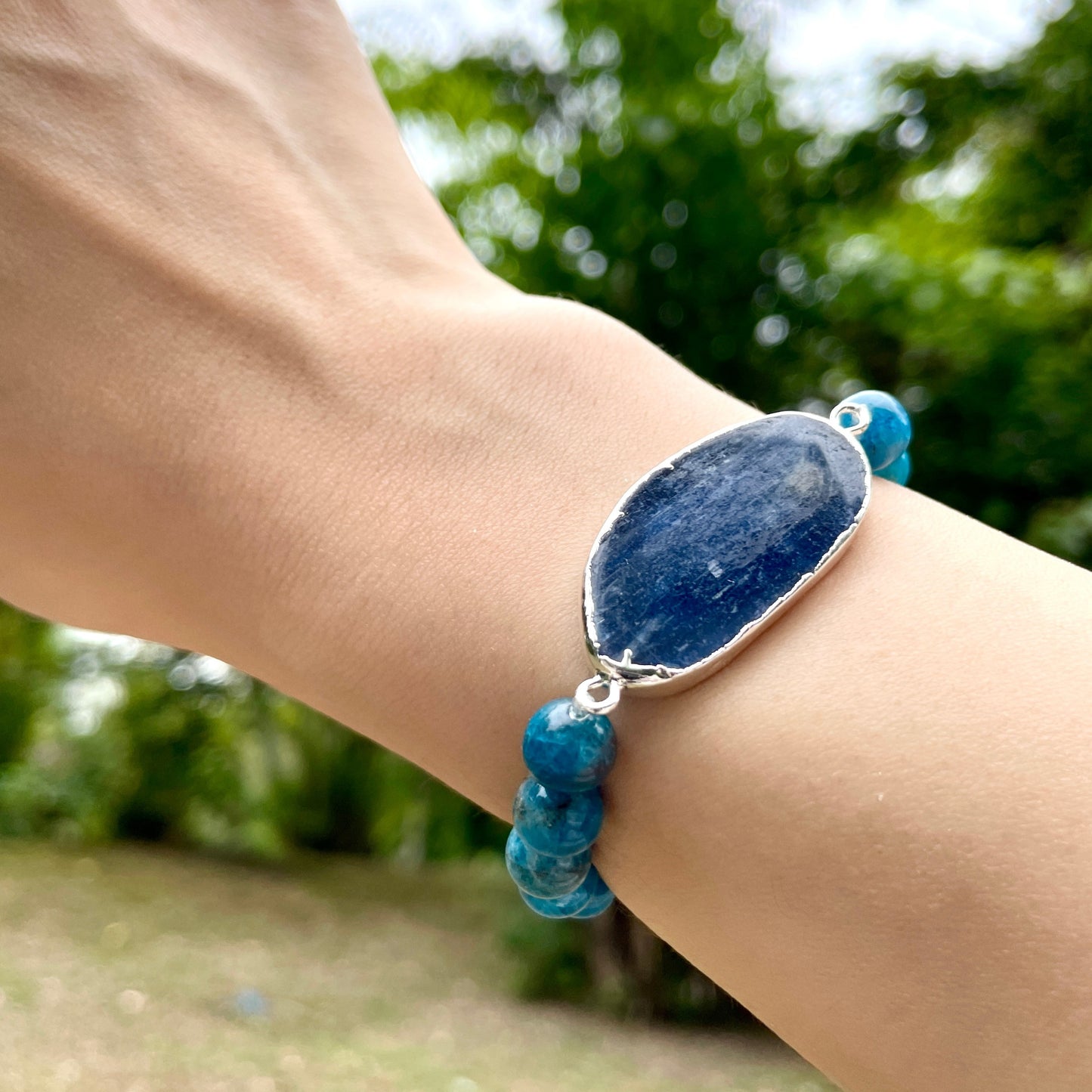 Kyanite And Apatite Beaded Bracelet