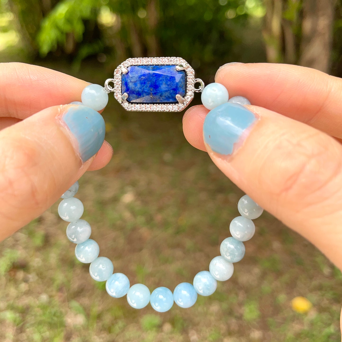 Lapis And Aquamarine Beaded Bracelet