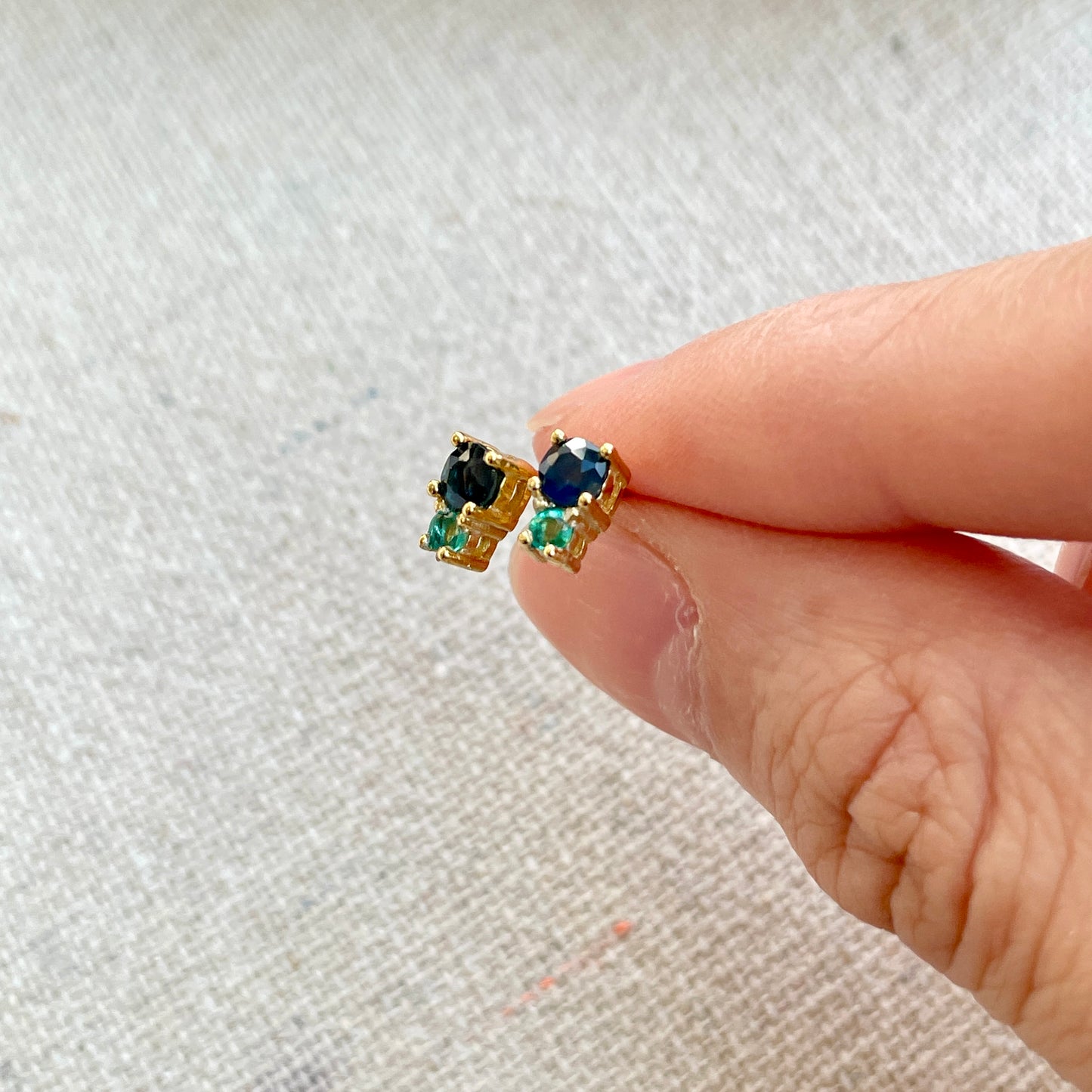 Sapphire And Emerald Gold-plated Sterling Silver Ear Stud