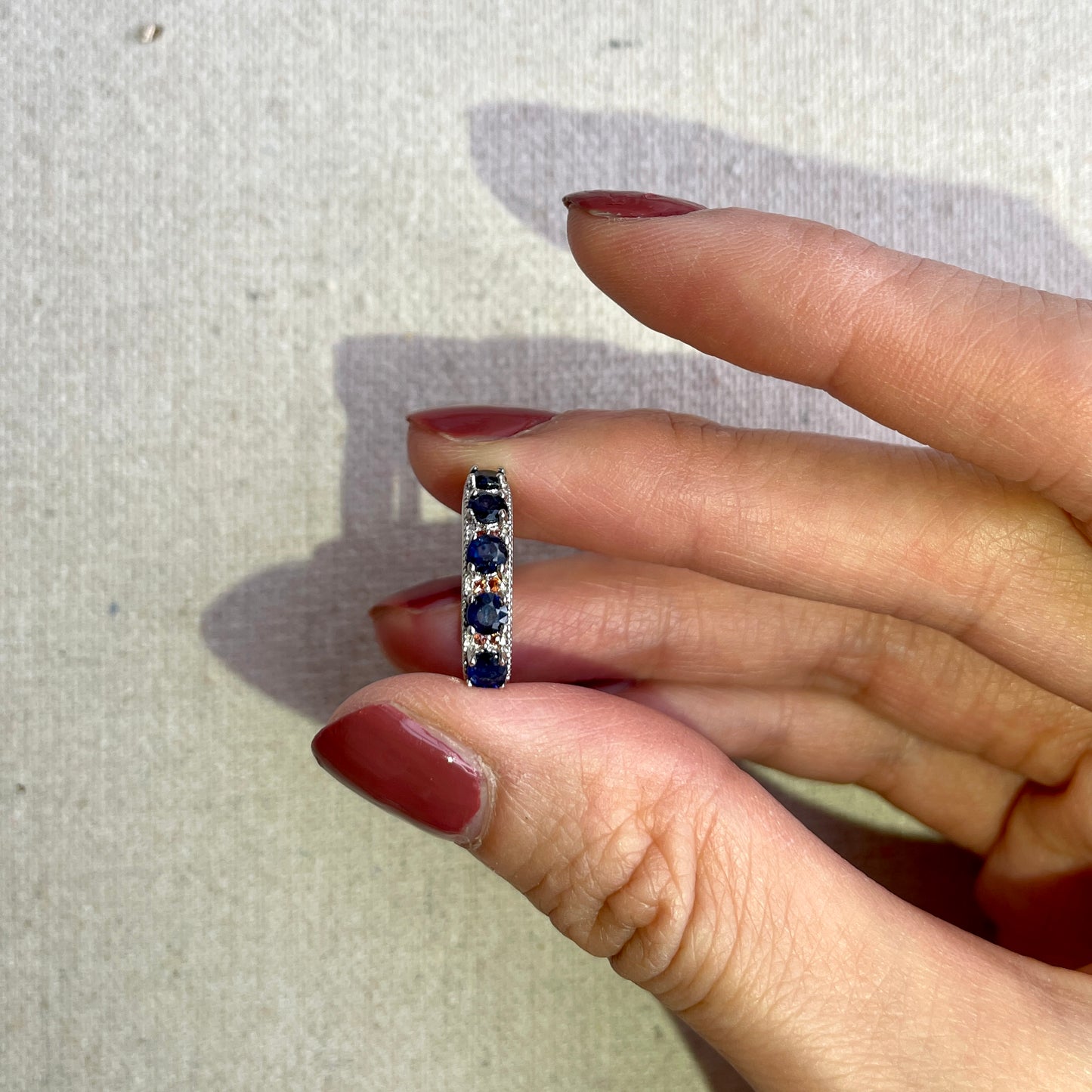 Sapphire And Garnet Adjustable Sterling Silver Ring