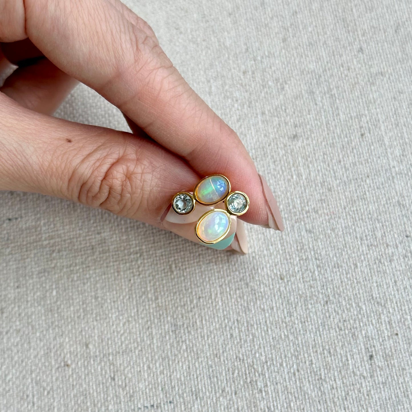 Opal And Aquamarine Gold-plated Ear Stud