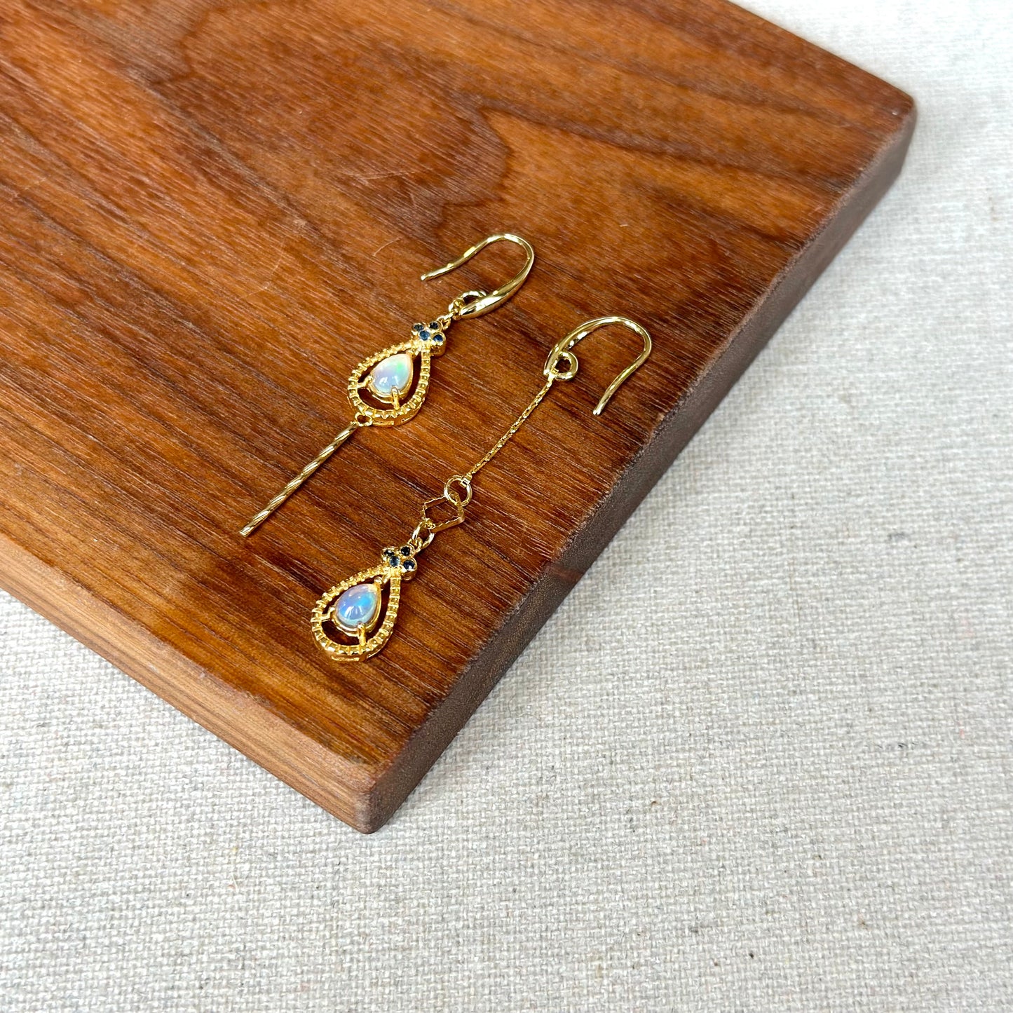 Opal And Sapphire Asymmetric Gold-plated Earring