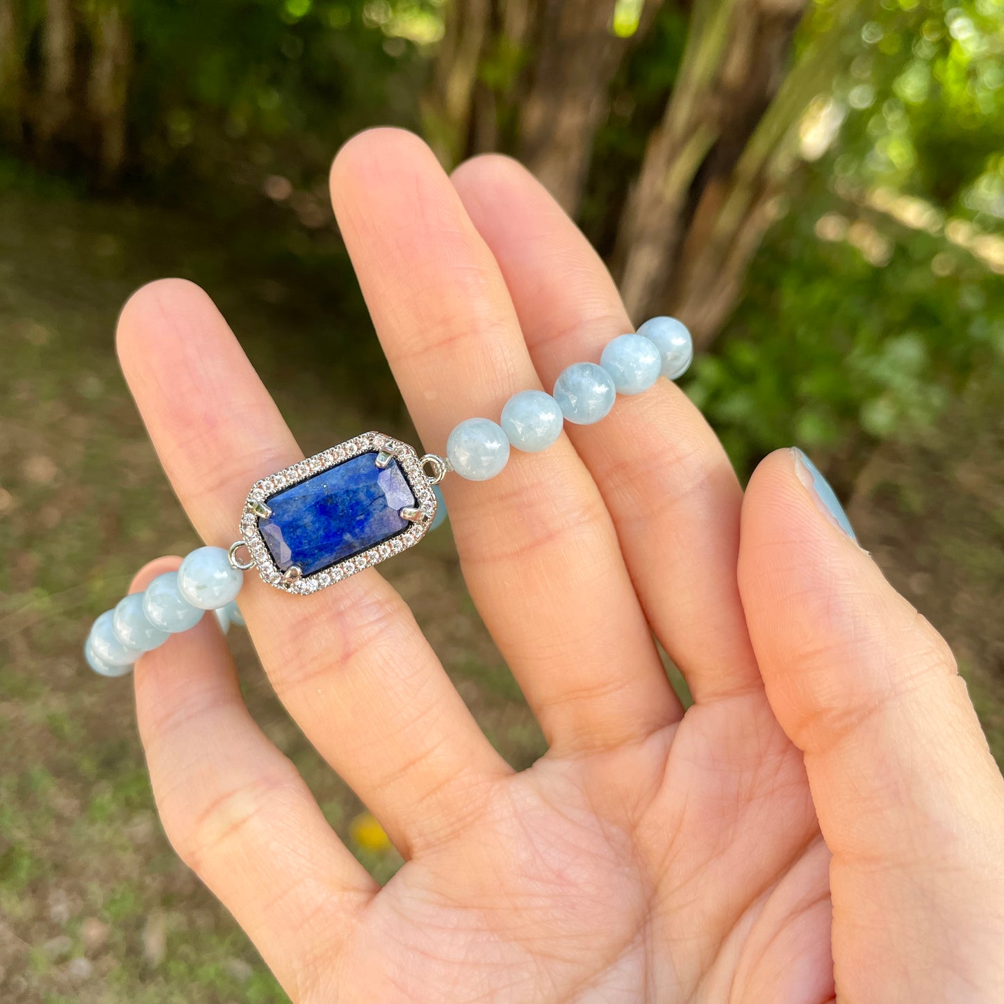 Lapis And Aquamarine Beaded Bracelet