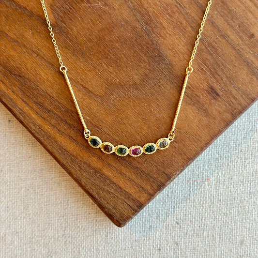 Tourmaline Curved Gold-plated Sterling Silver Necklace