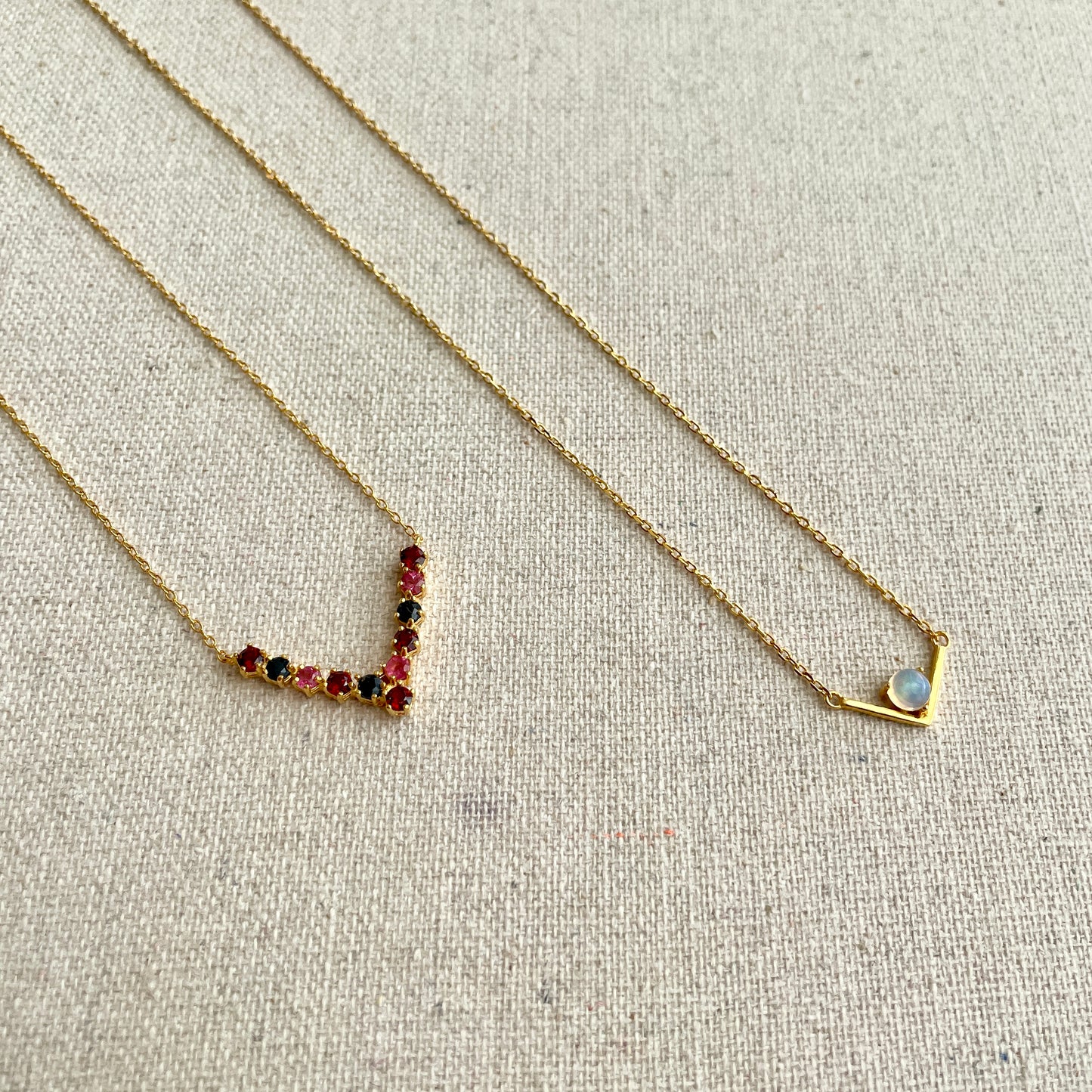 Sapphire Mixed With Garnet And Tourmaline V-shaped Gold-plated Necklace