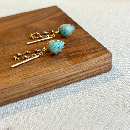 Larimar Stud And Chain Hoop-like Gold-plated Earring