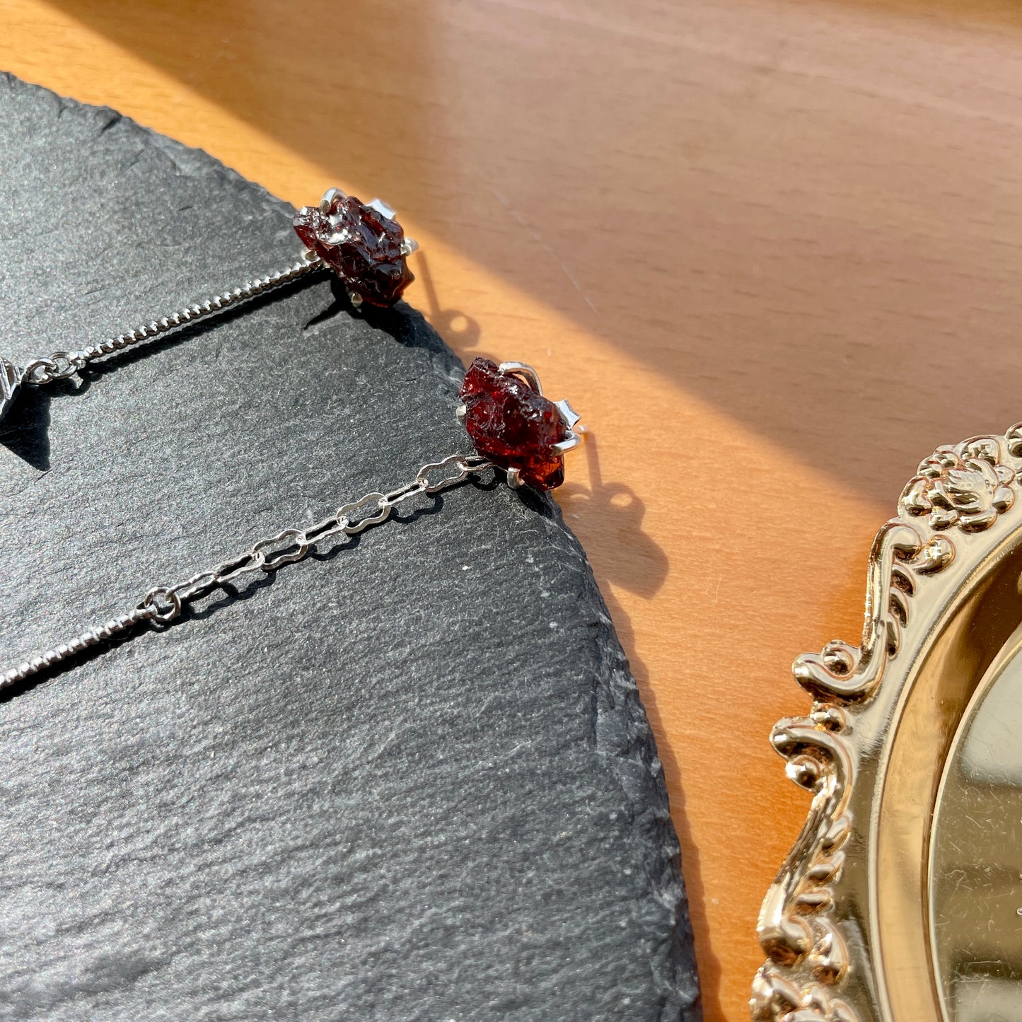 Garnet Raw Stone Two-way Dangling Earring