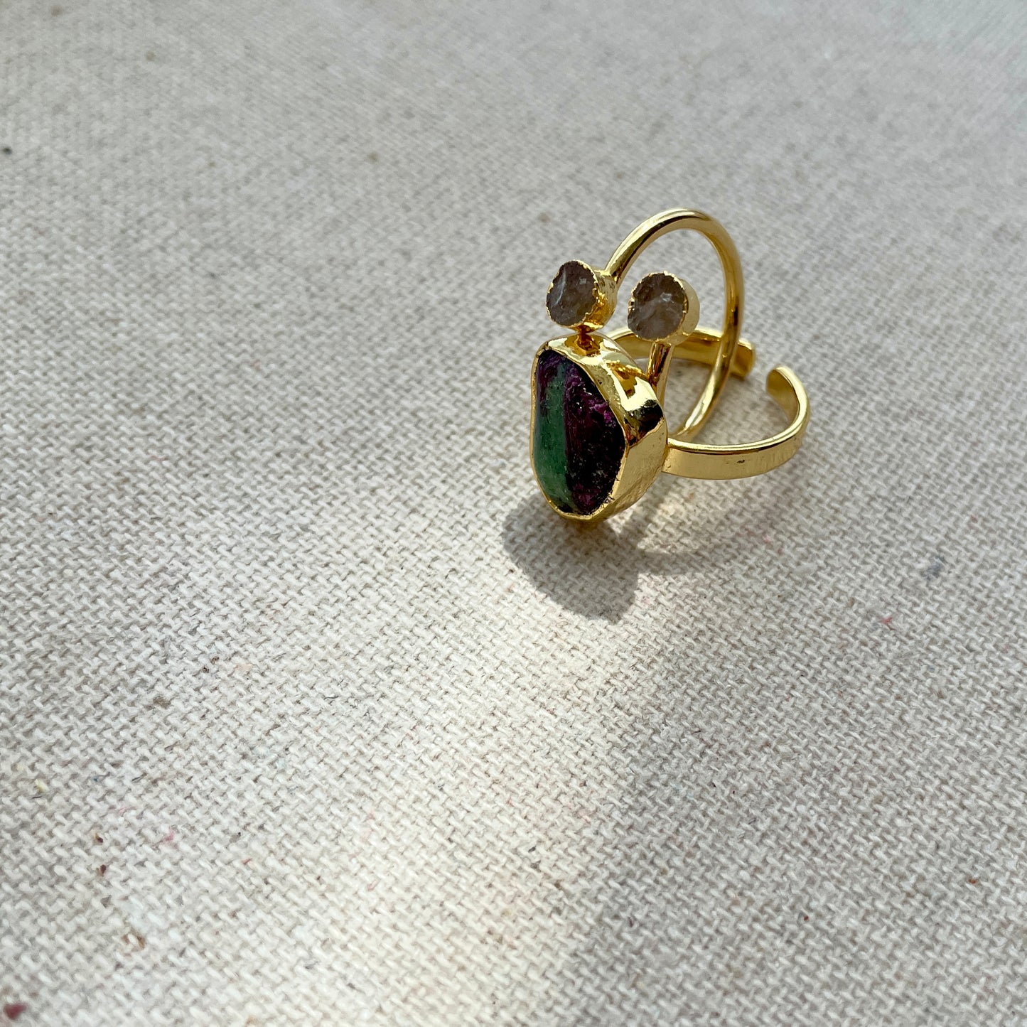 Ruby Zoisite Raw Stone Adjustable Gold-plated Ring