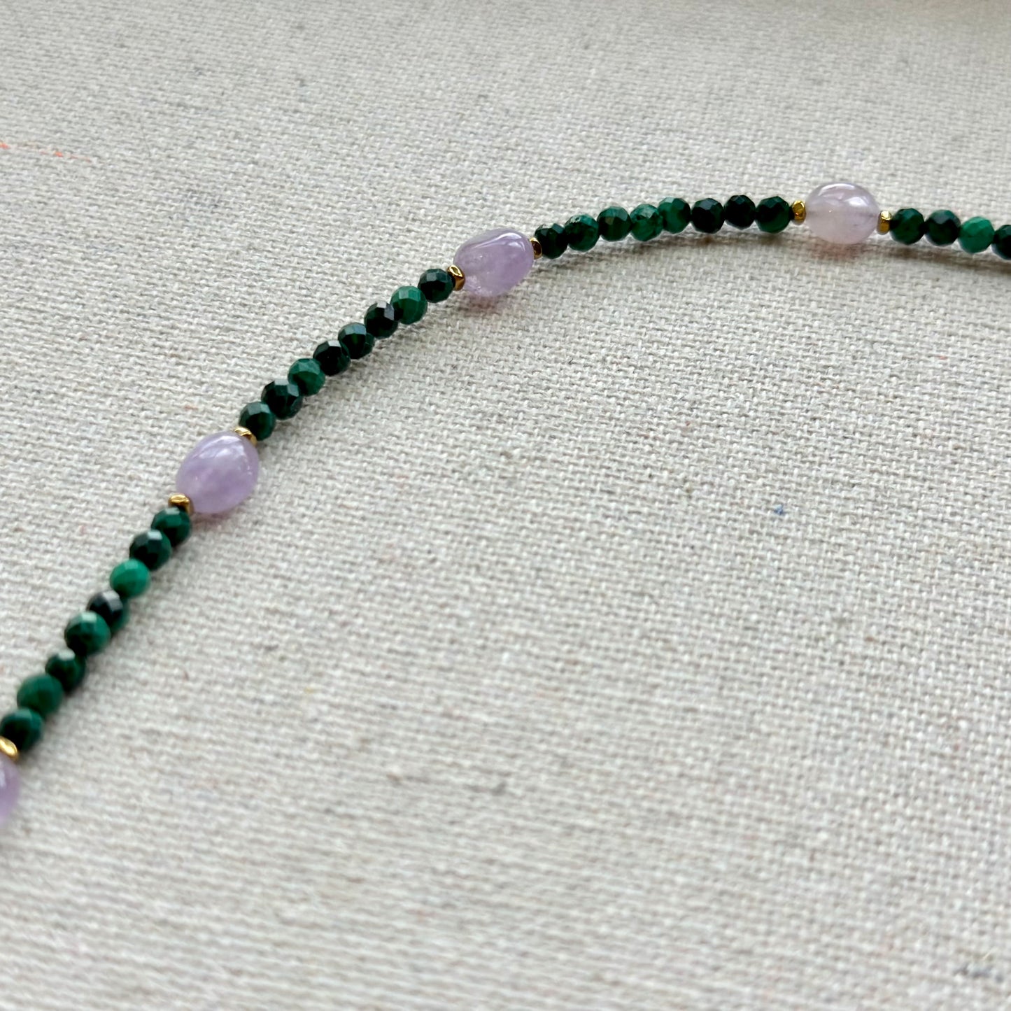 Malachite And Amethyst Beaded Choker Necklace