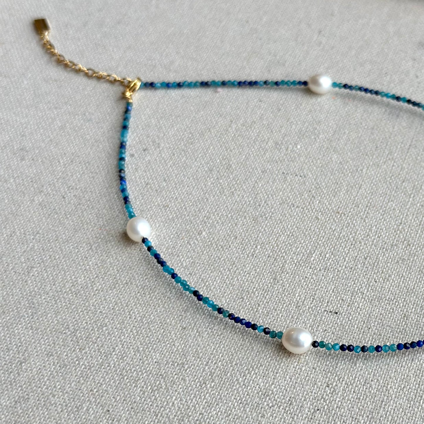 Apatite Lapis Mixed Freshwater Pearl Beaded Choker Necklace