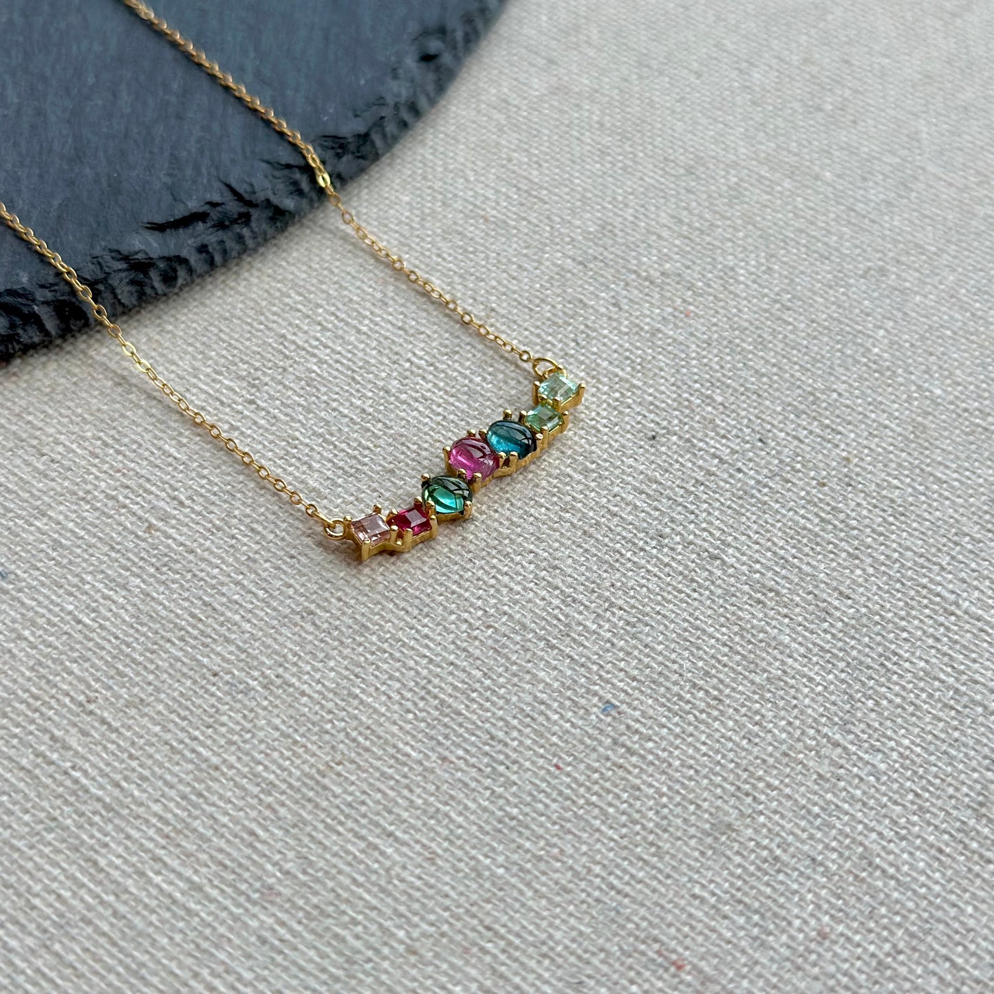 Pink And Green Tourmaline Gold-plated Sterling Silver Necklace