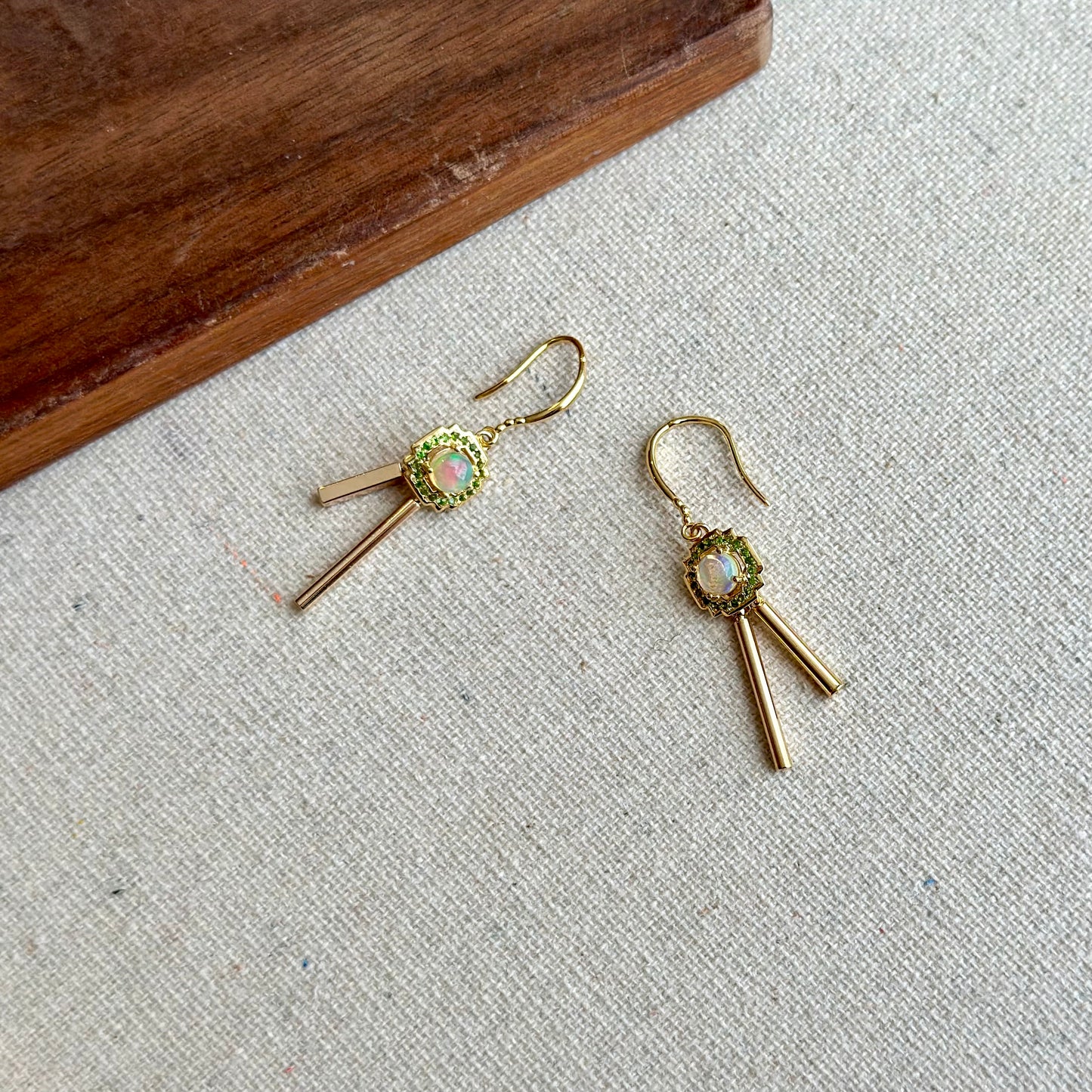 Opal And Diopside Dangling Gold-plated Sterling Earring