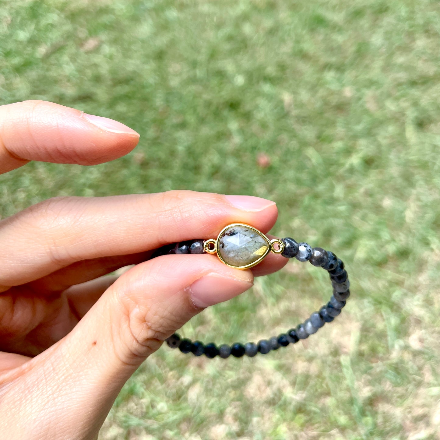 Labradorite And Labradorite Beaded Bracelet