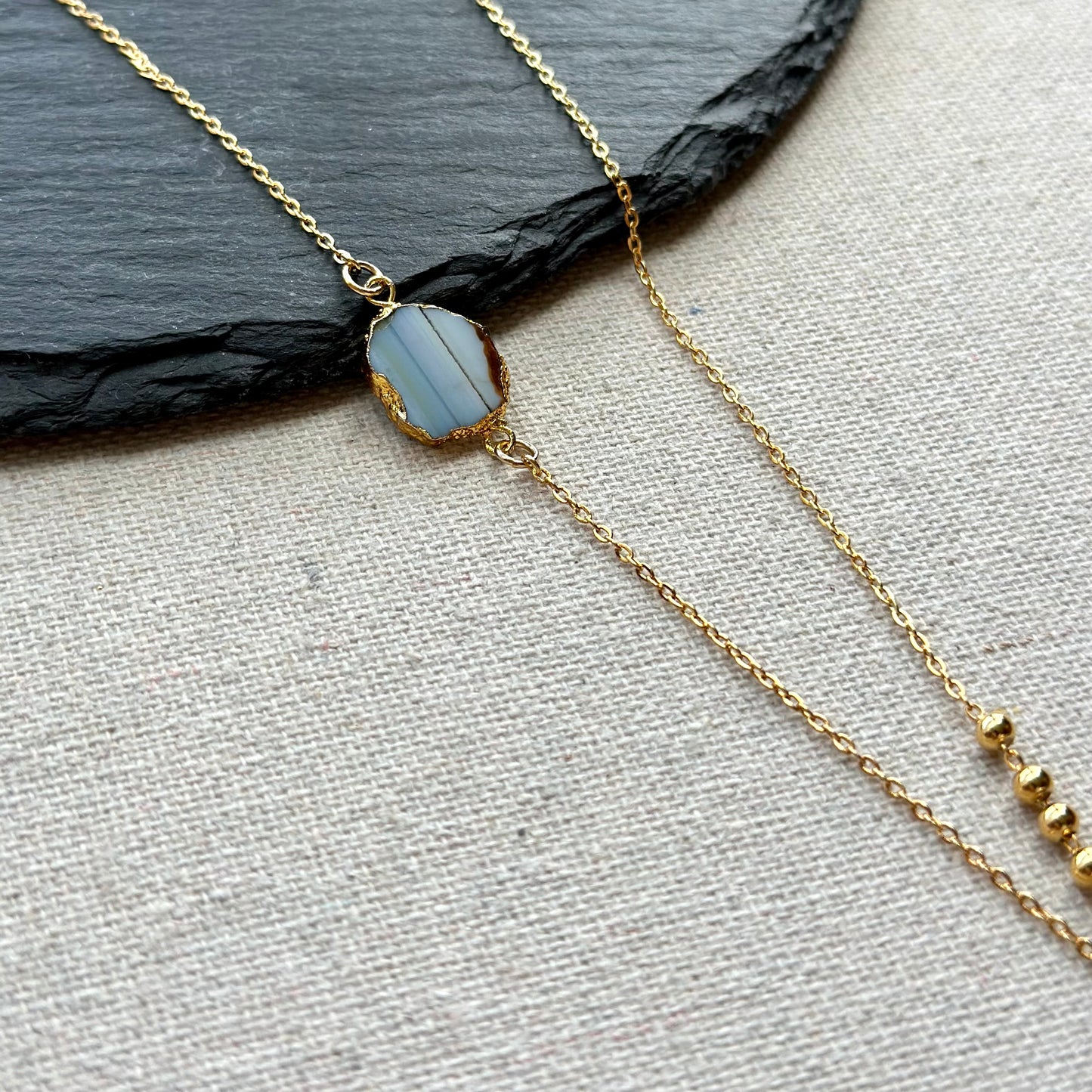 Blue Opal Asymmetric Two-way Y-shaped Gold-plated Sterling Silver Necklace