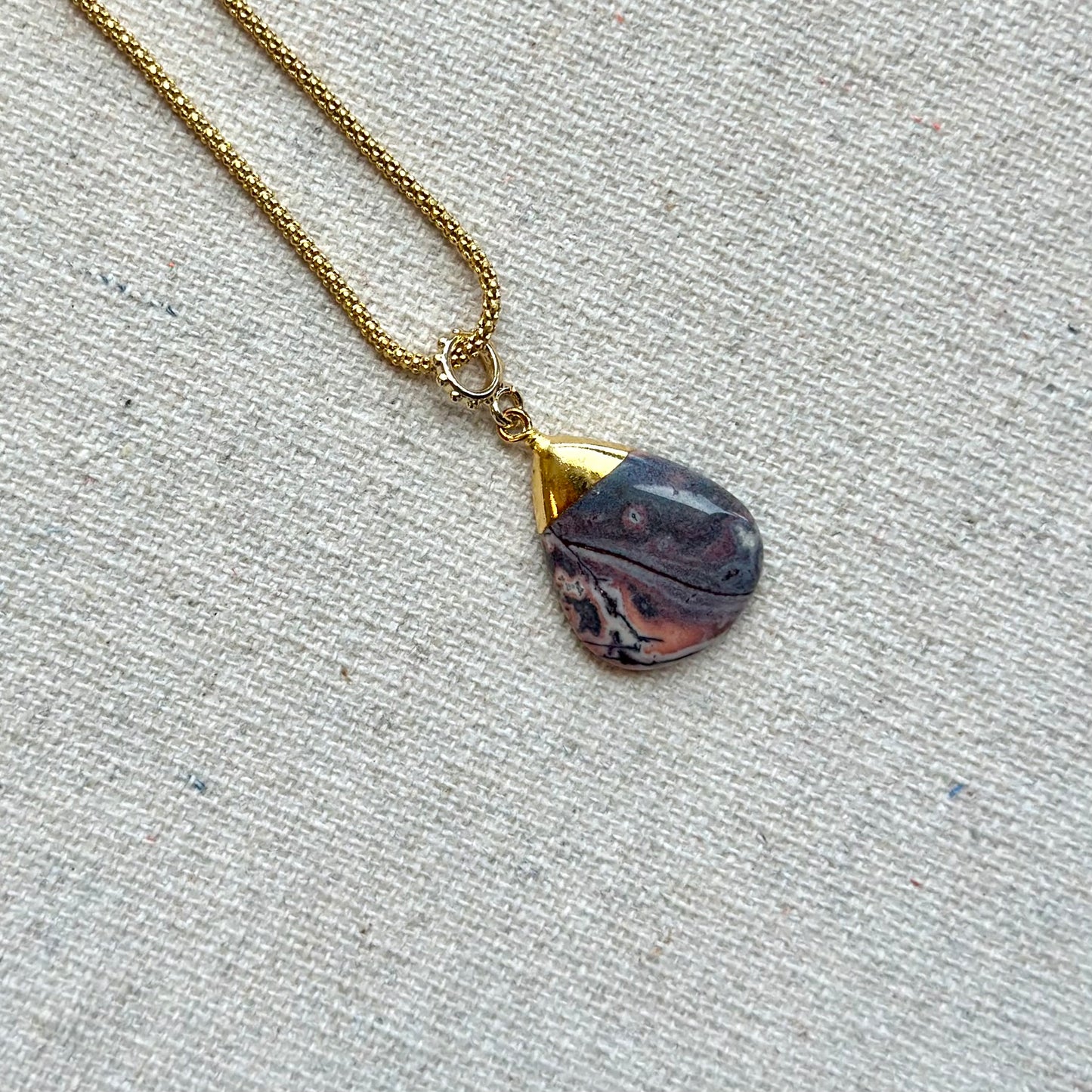 Jasper Pendant Rope Chain Gold-plated Sterling Silver Necklace