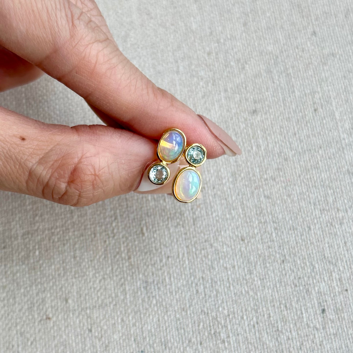 Opal And Aquamarine Gold-plated Ear Stud