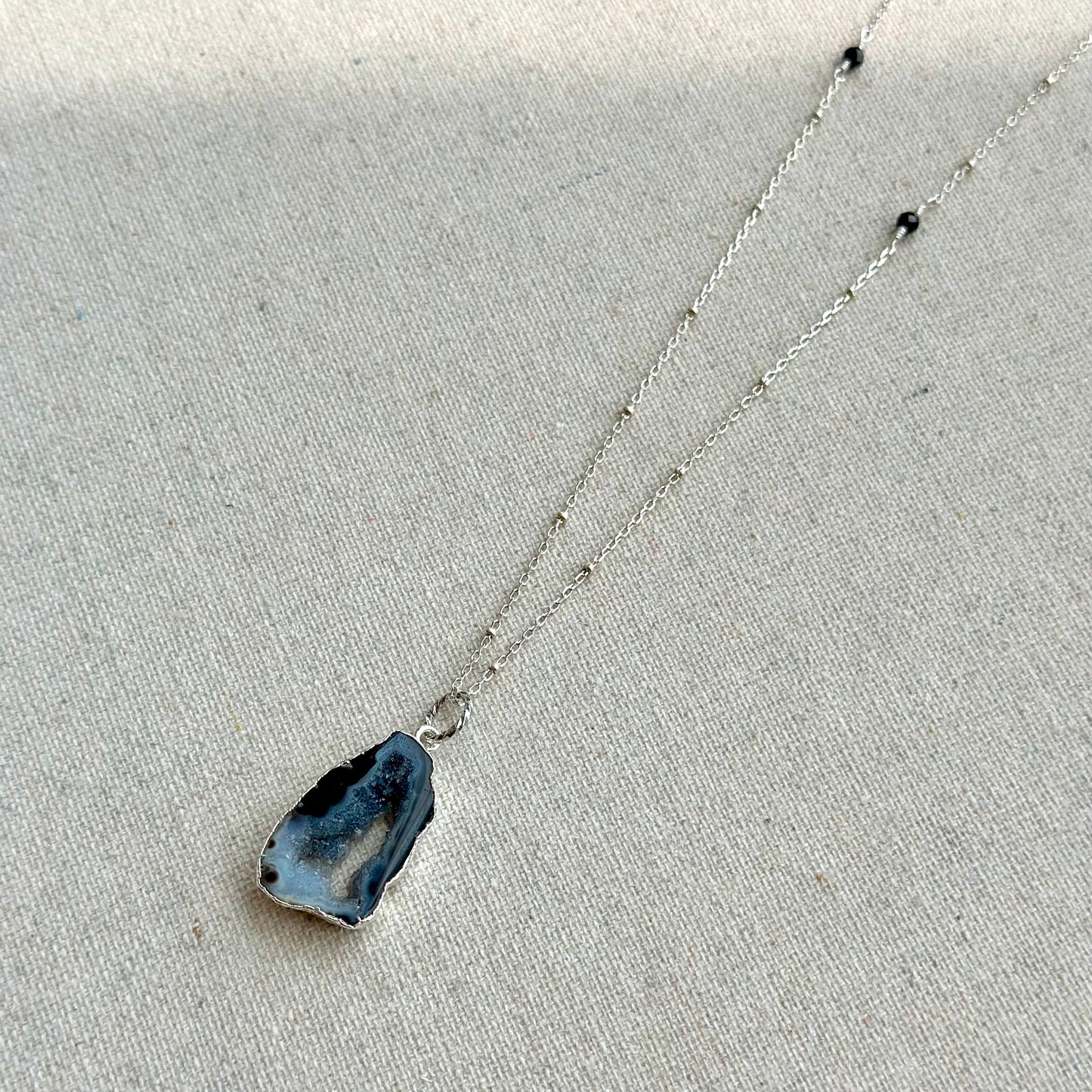 Black Agate Sterling Silver Long Necklace