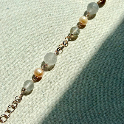 Botswana Agate And Freshwater Pearl Beaded Rose Gold-plated Italian Sterling Silver Necklace