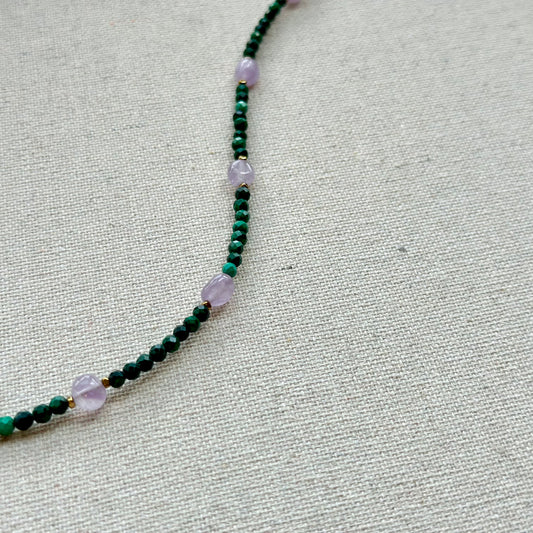 Malachite And Amethyst Beaded Choker Necklace