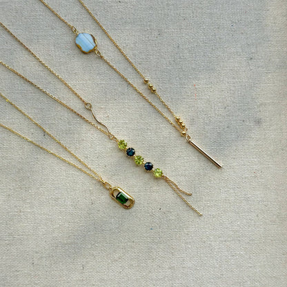 Peridot And Sapphire Asymmetric Y-shaped 14k Gold-filled Necklace