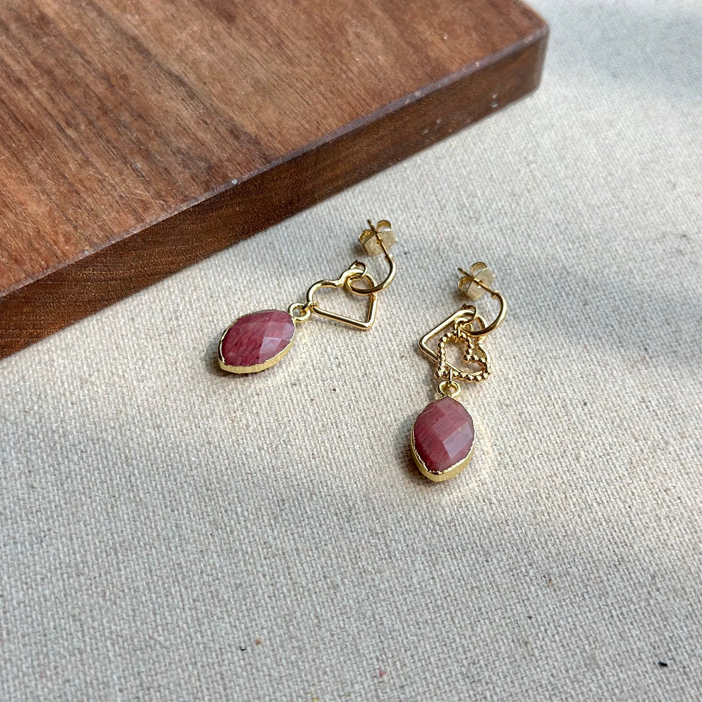 Rhodonite And Hearts Gold-plated Earring