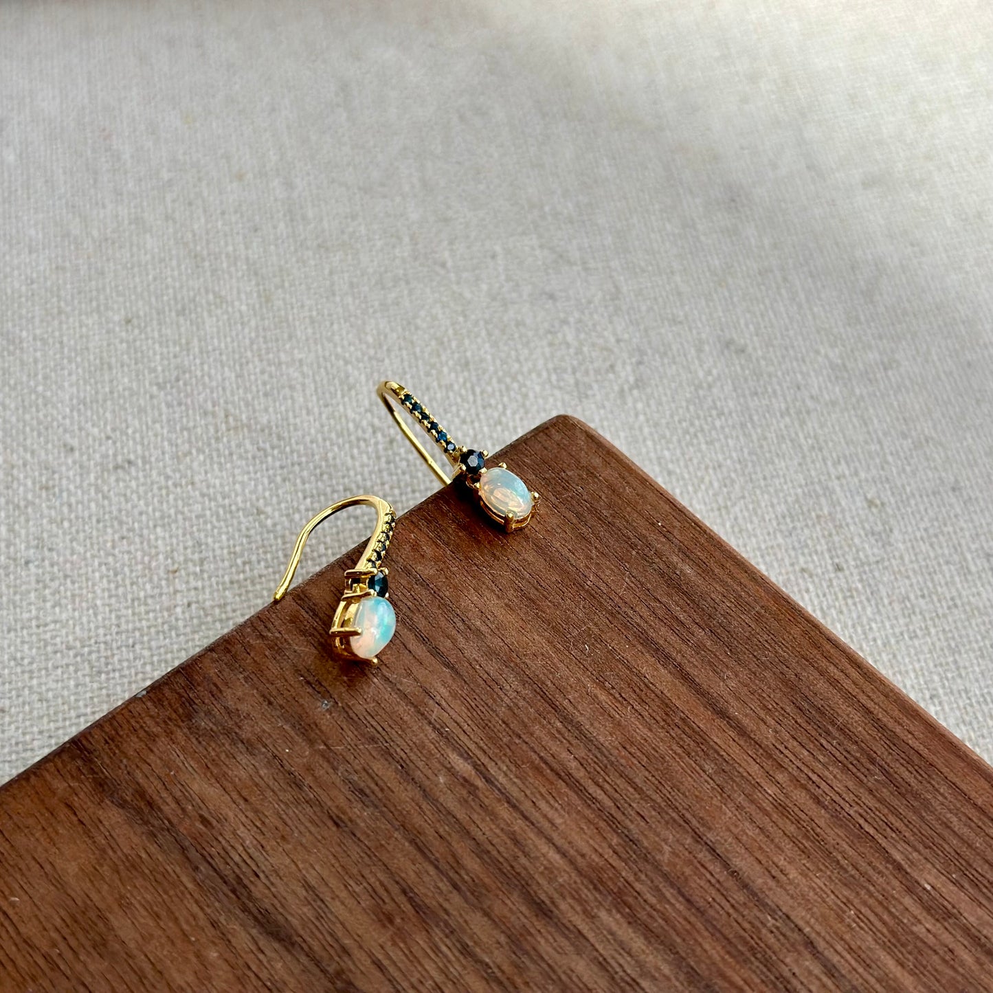 Opal With Sapphire Gold-plated Sterling Earring