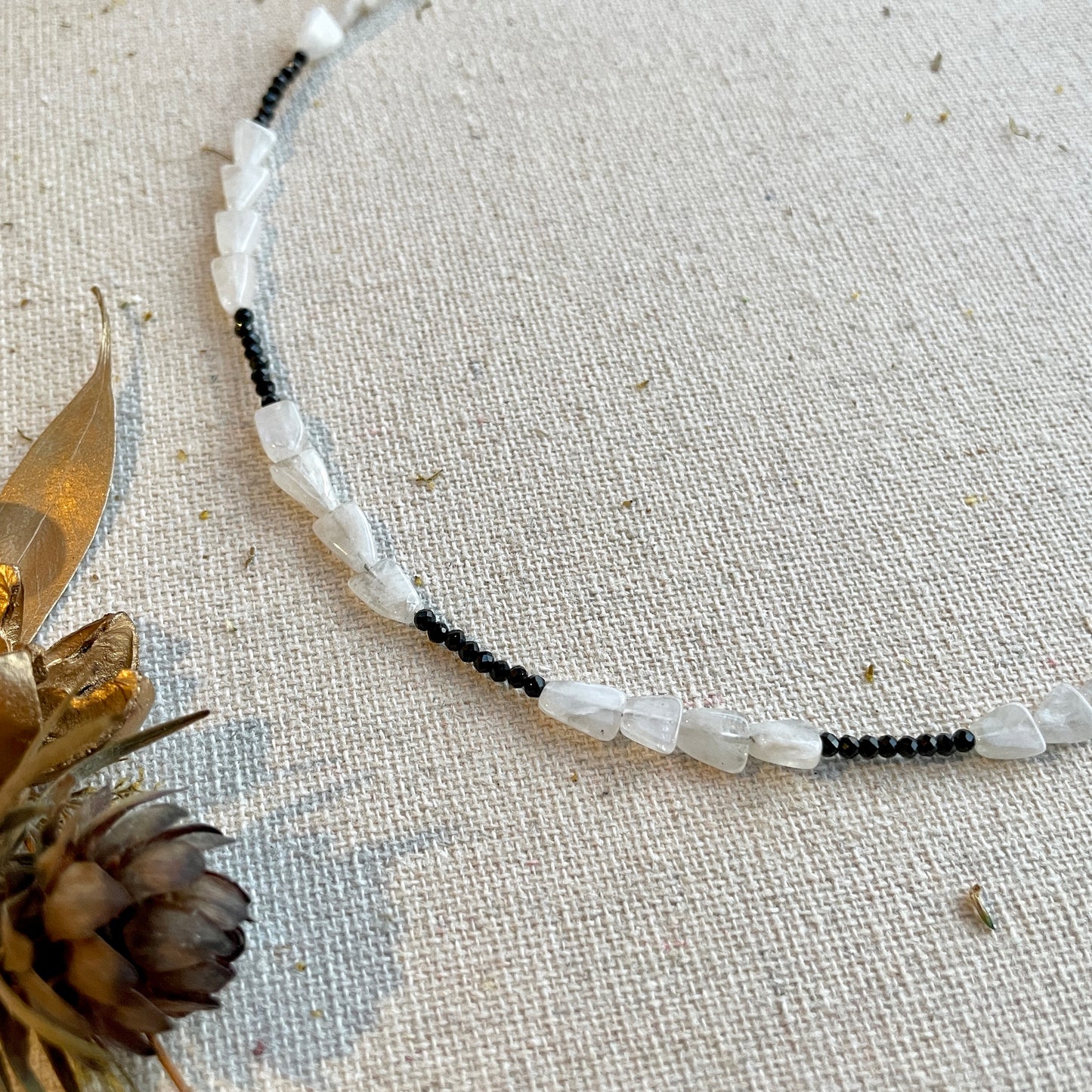 Moonstone And Black Spinel Beaded Chain Necklace