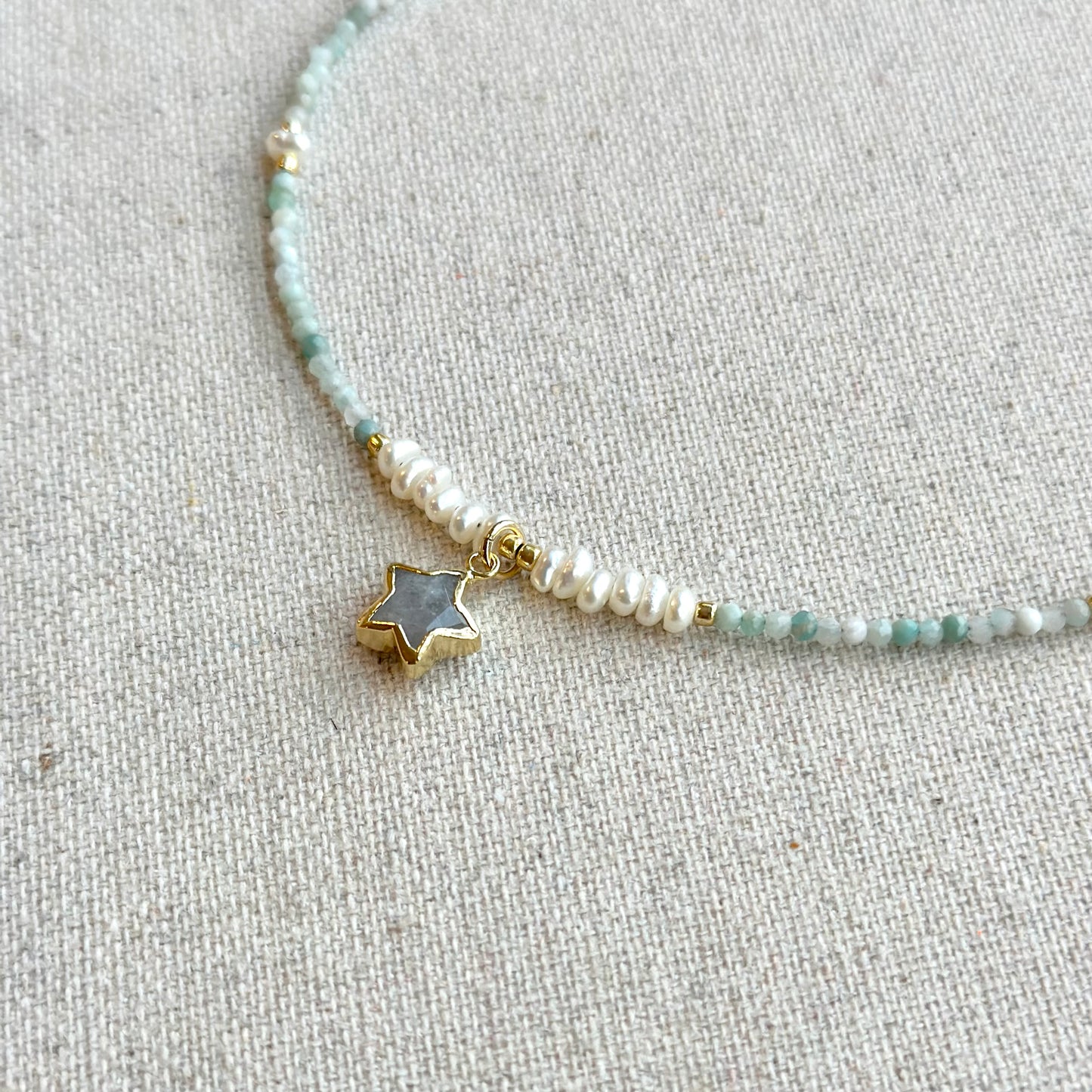 Star-shaped Moonstone And Amazonite With Freshwater Pearl Beaded Necklace