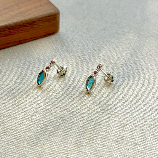 London Blue Topaz And Ruby Sterling Silver Ear Stud