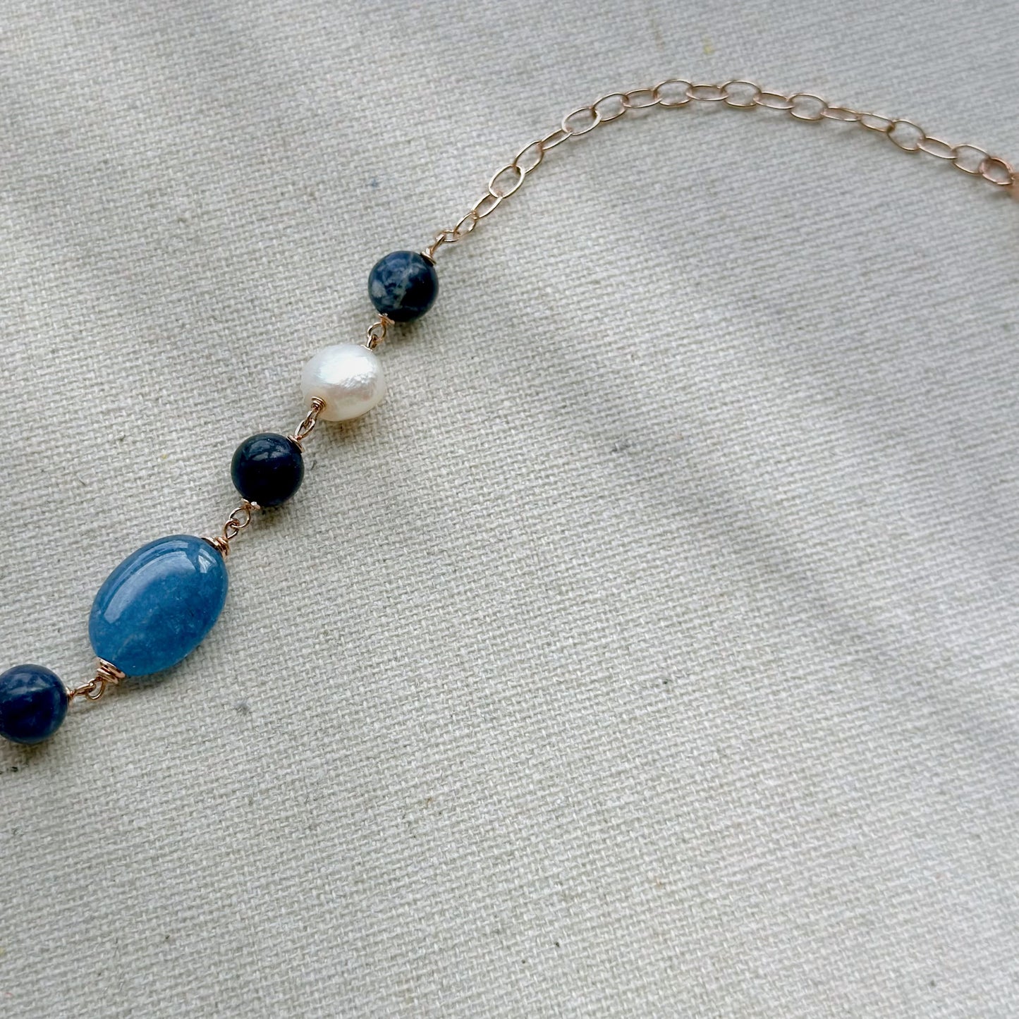 Sodalite And Freshwater Pearl Beaded Rose Gold-plated Italian Sterling Silver Chain Necklace