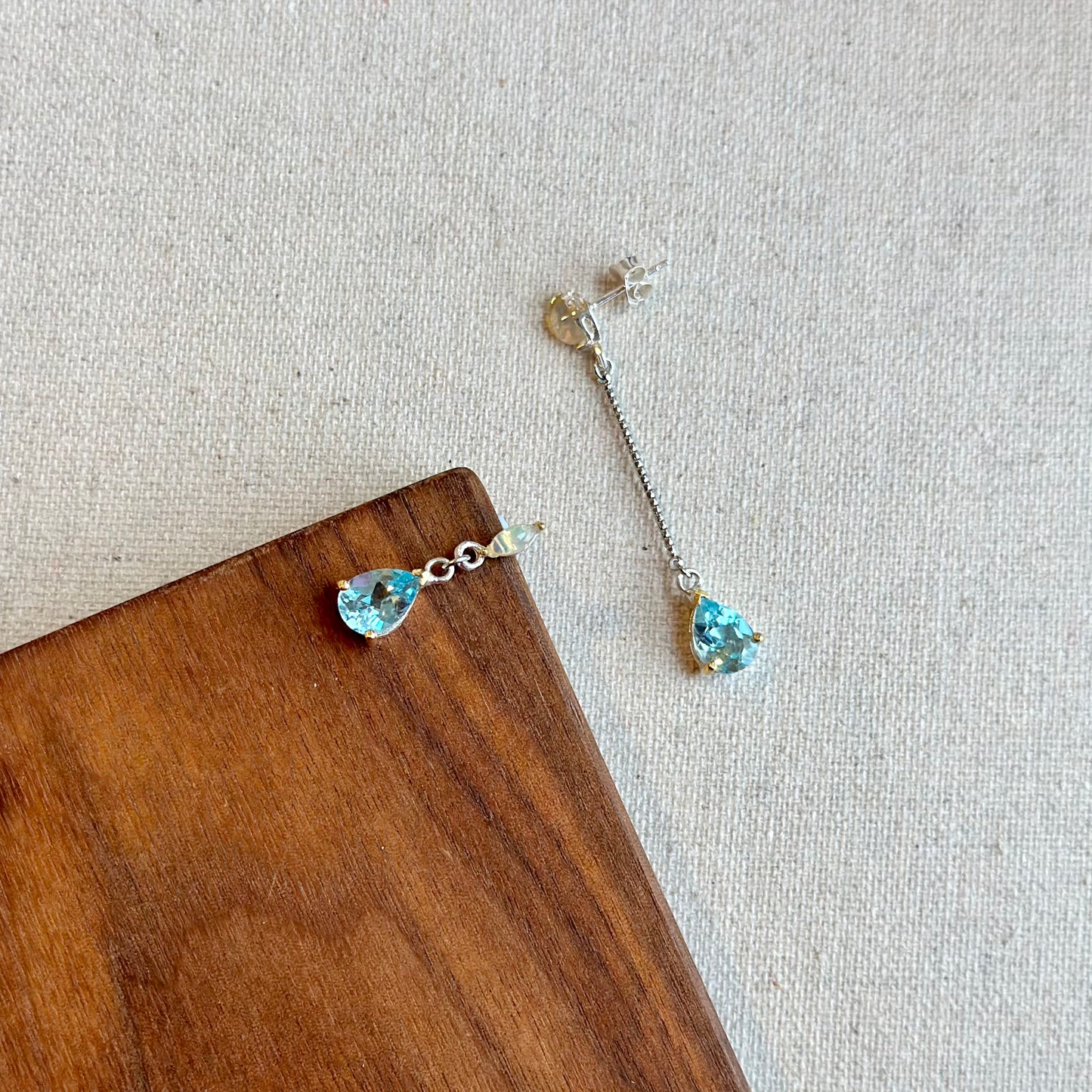 Opal Stud And Topaz Asymmetric Sterling Silver Earring