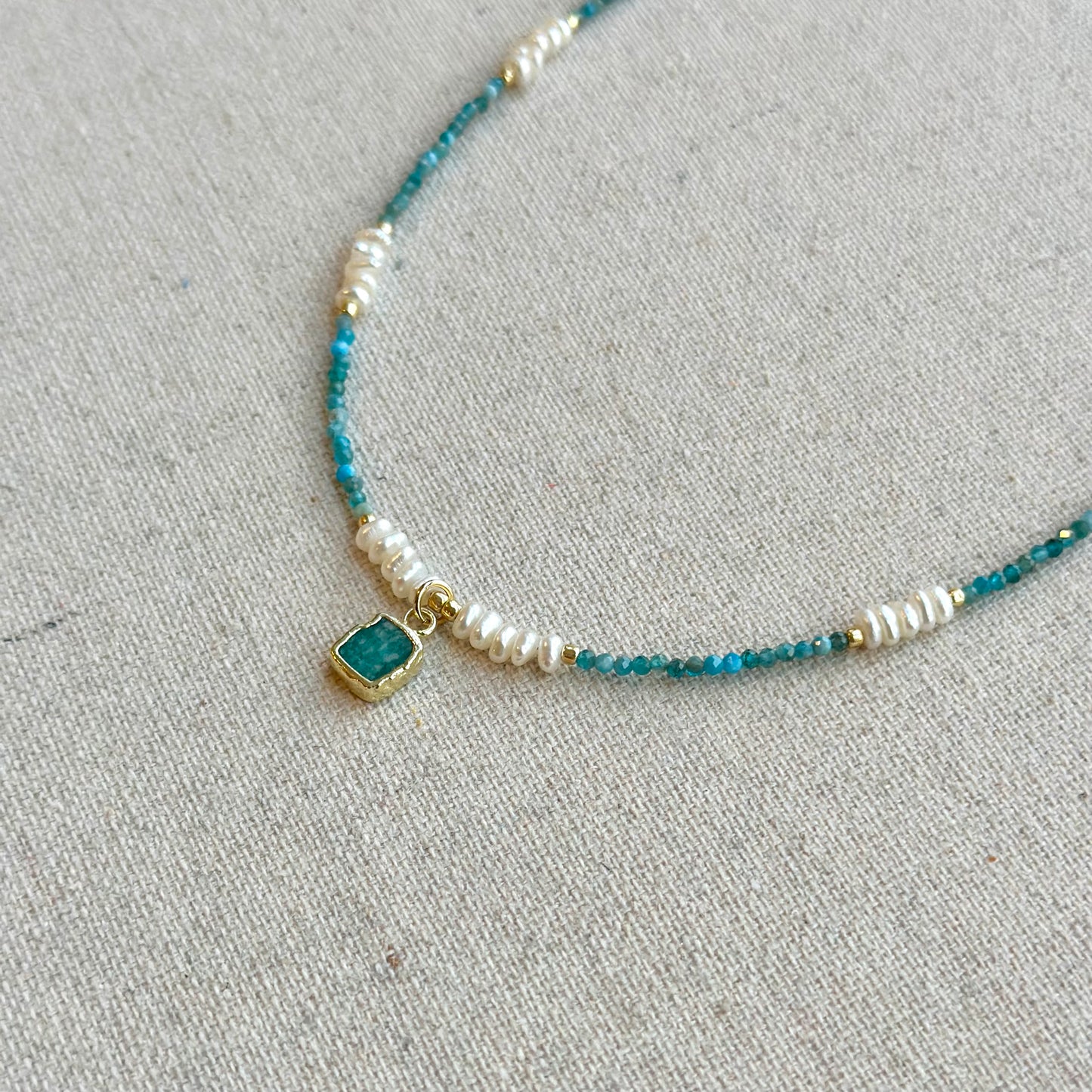 Amazonite And Apatite Beaded Mixed Freshwater Pearl Necklace