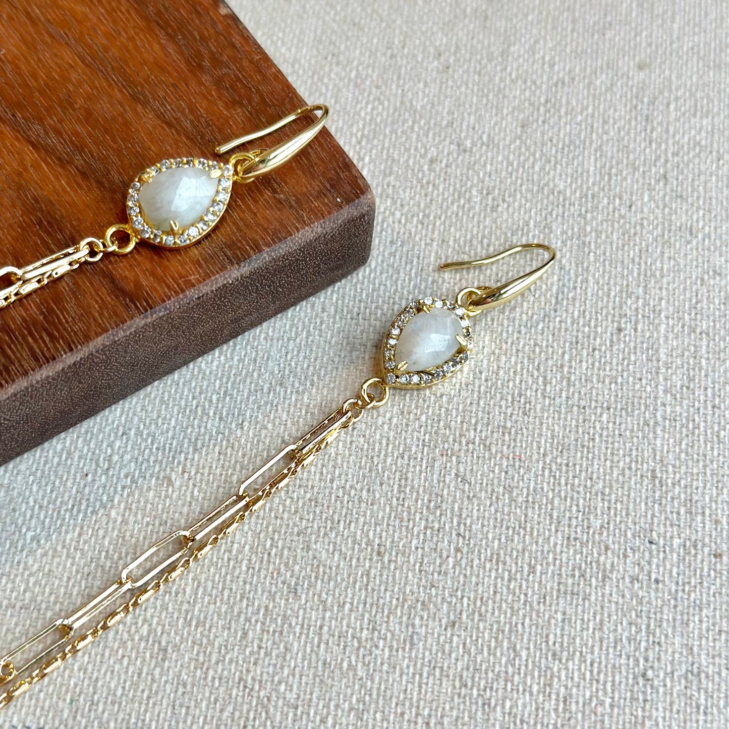 Moonstone and Freshwater Pearl Dangling Chain Earring