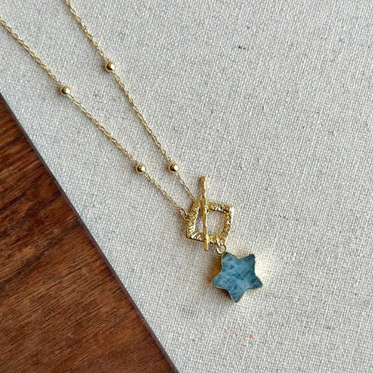 Aquamarine Star Hoop Toggle Satellite Chain Long Gold-plated Necklace