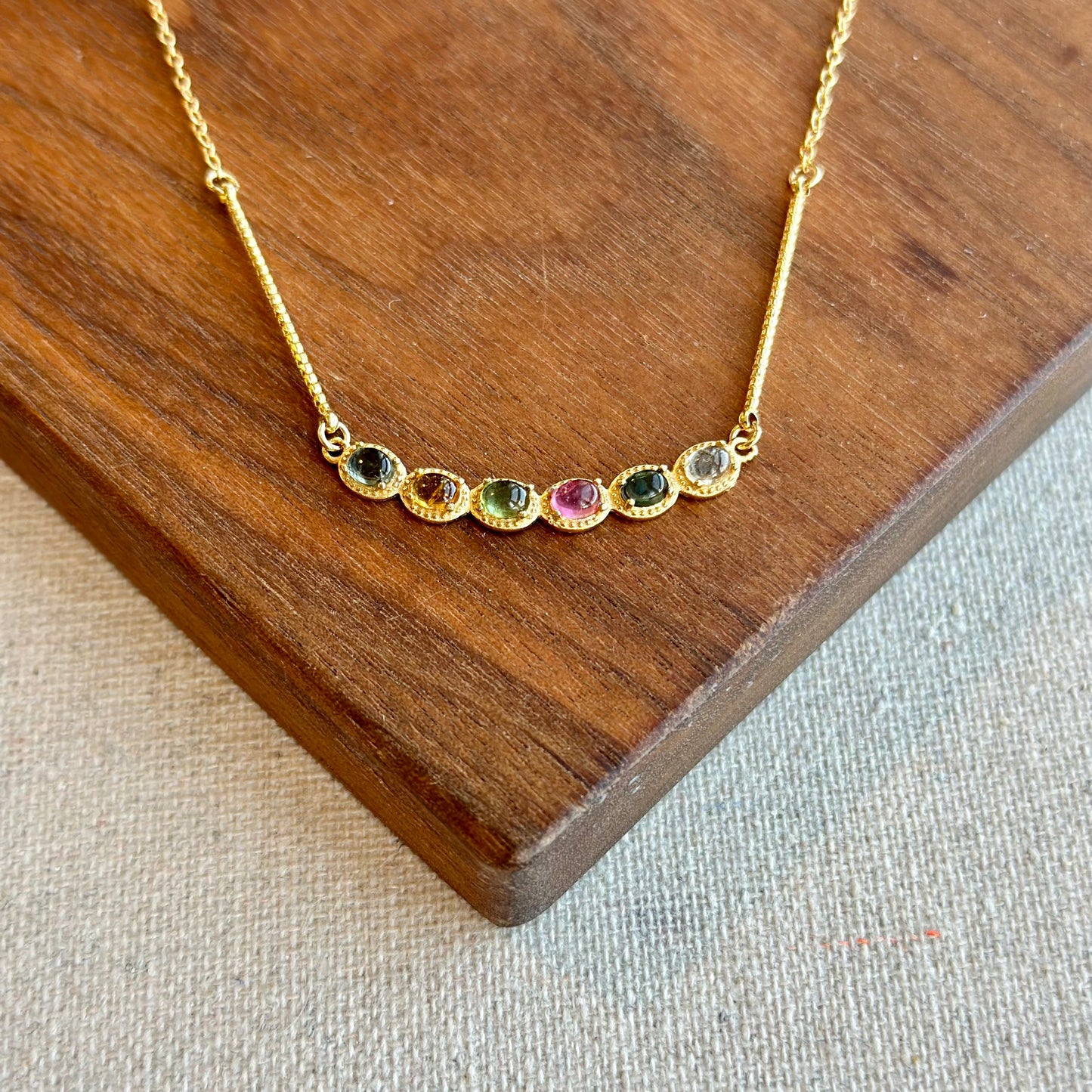 Tourmaline Curved Gold-plated Sterling Silver Necklace