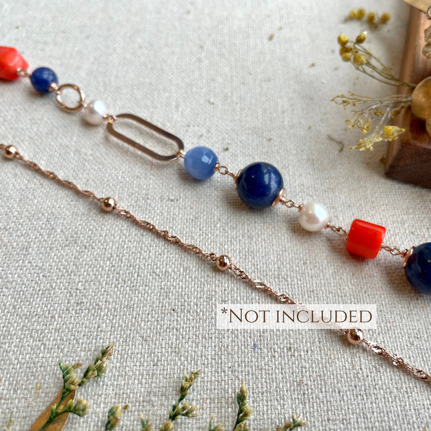 Lapis And Coral Beaded Rose Gold-plated Italian Sterling Silver Chain Necklace