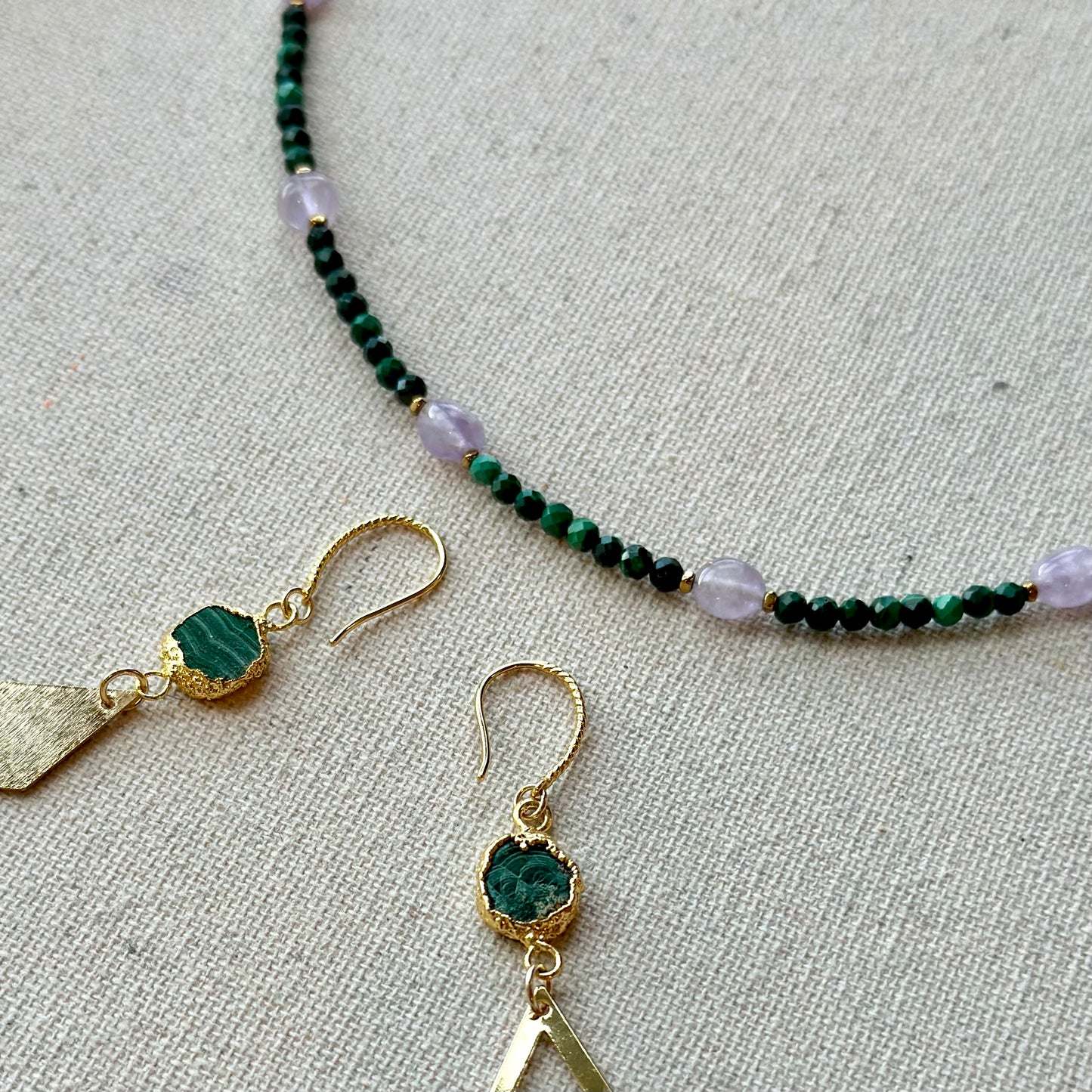 Malachite And Amethyst Beaded Choker Necklace