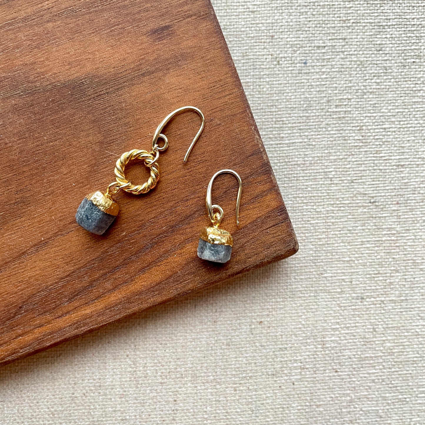 Blue Sapphire Raw Stone Earring