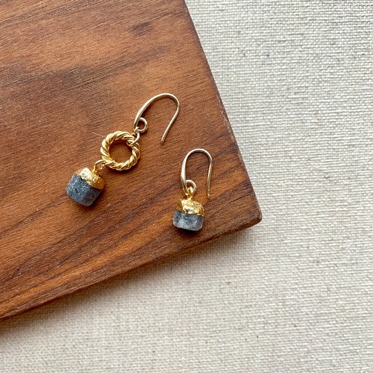 Blue Sapphire Raw Stone Earring