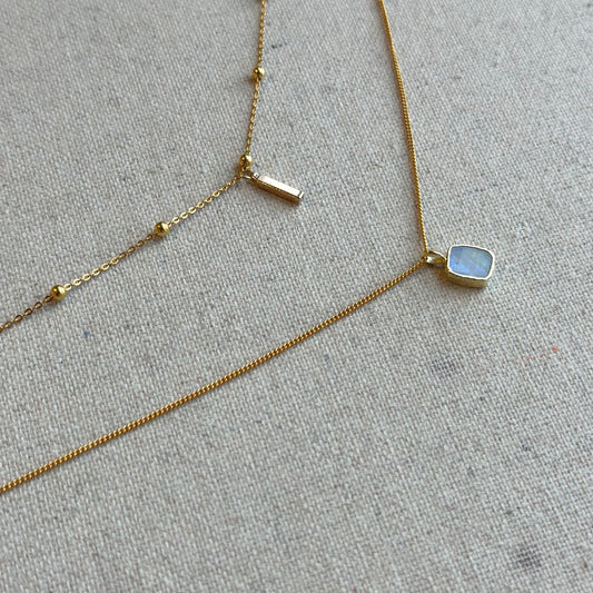 Moonstone Double Layer Dotty Chain Gold-plated Sterling Silver Necklace