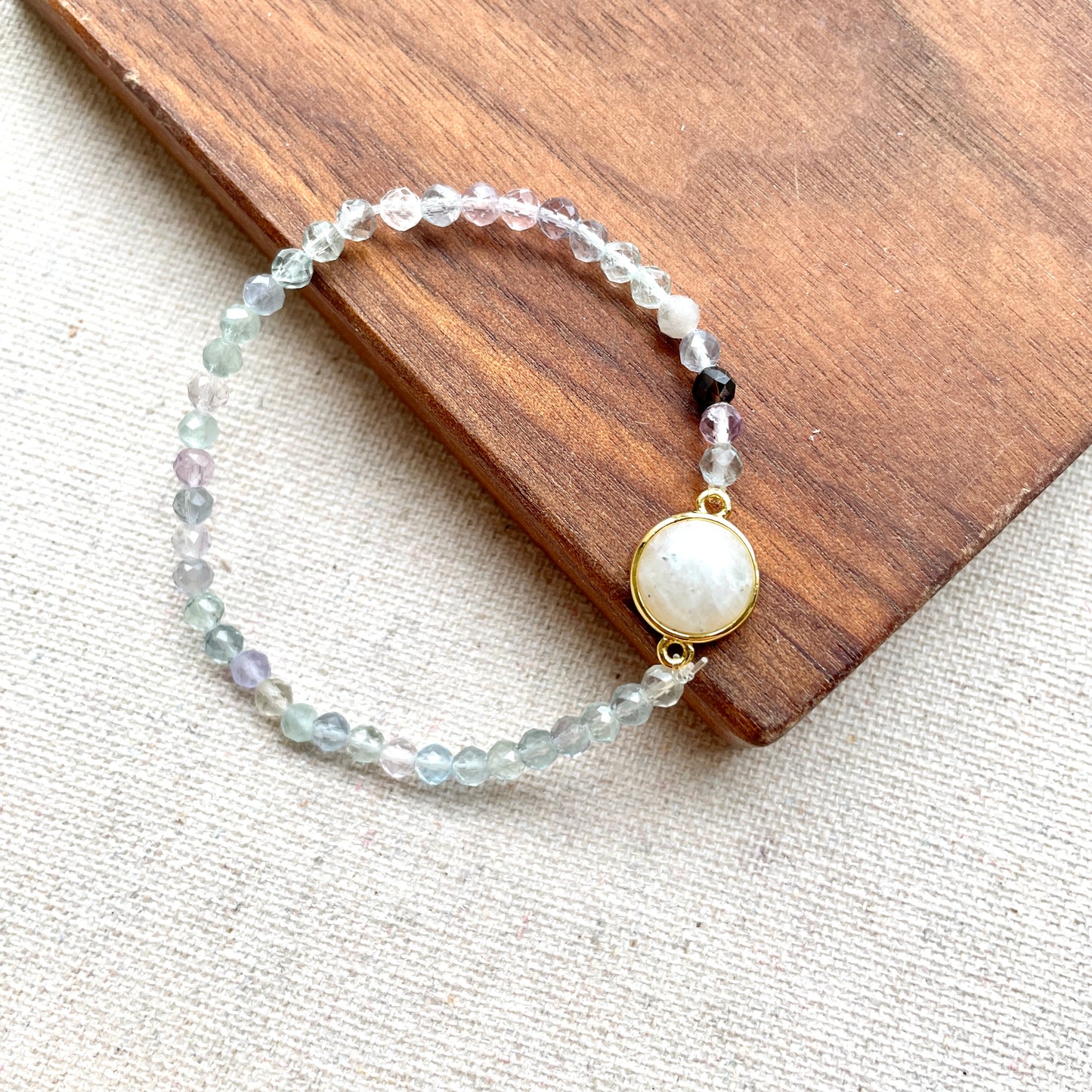 Moonstone And Fluorite Beaded Bracelet