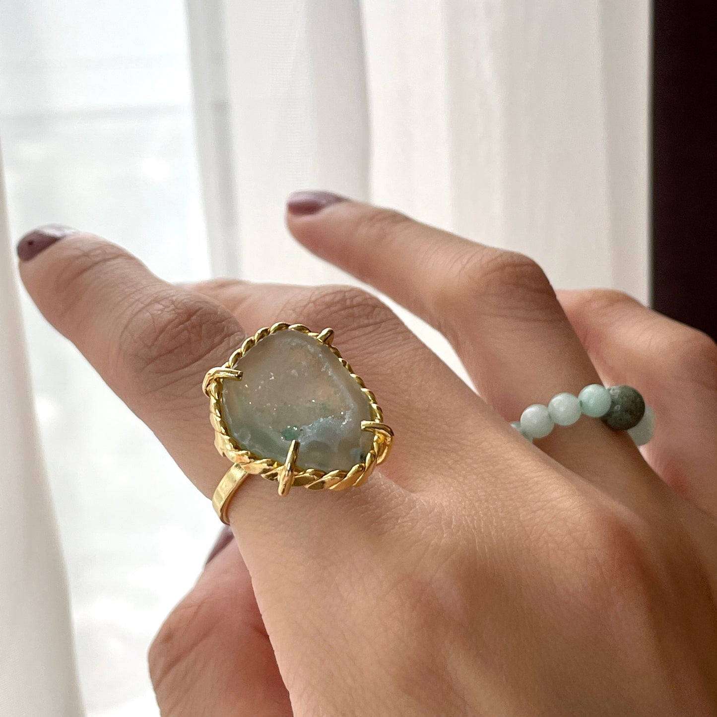 Agate Geode Adjustable Gold-plated Ring