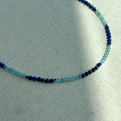 Apatite And Lapis Beaded Choker Necklace