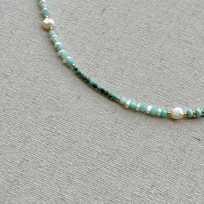 Agate Pendant Mixed Turquoise And Amazonite Beaded Choker Necklace